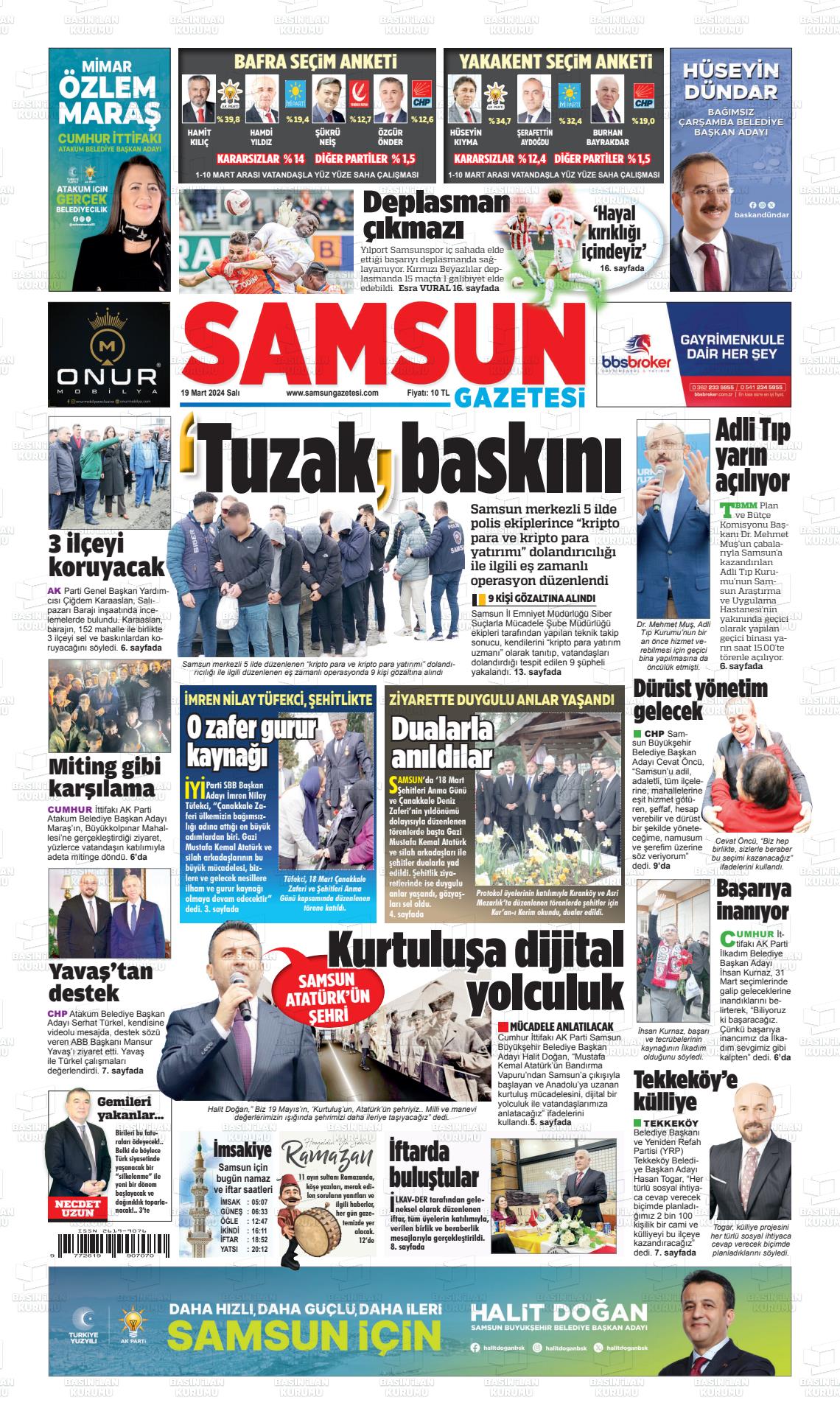 19 Mart 2024 Samsun Gazete Manşeti