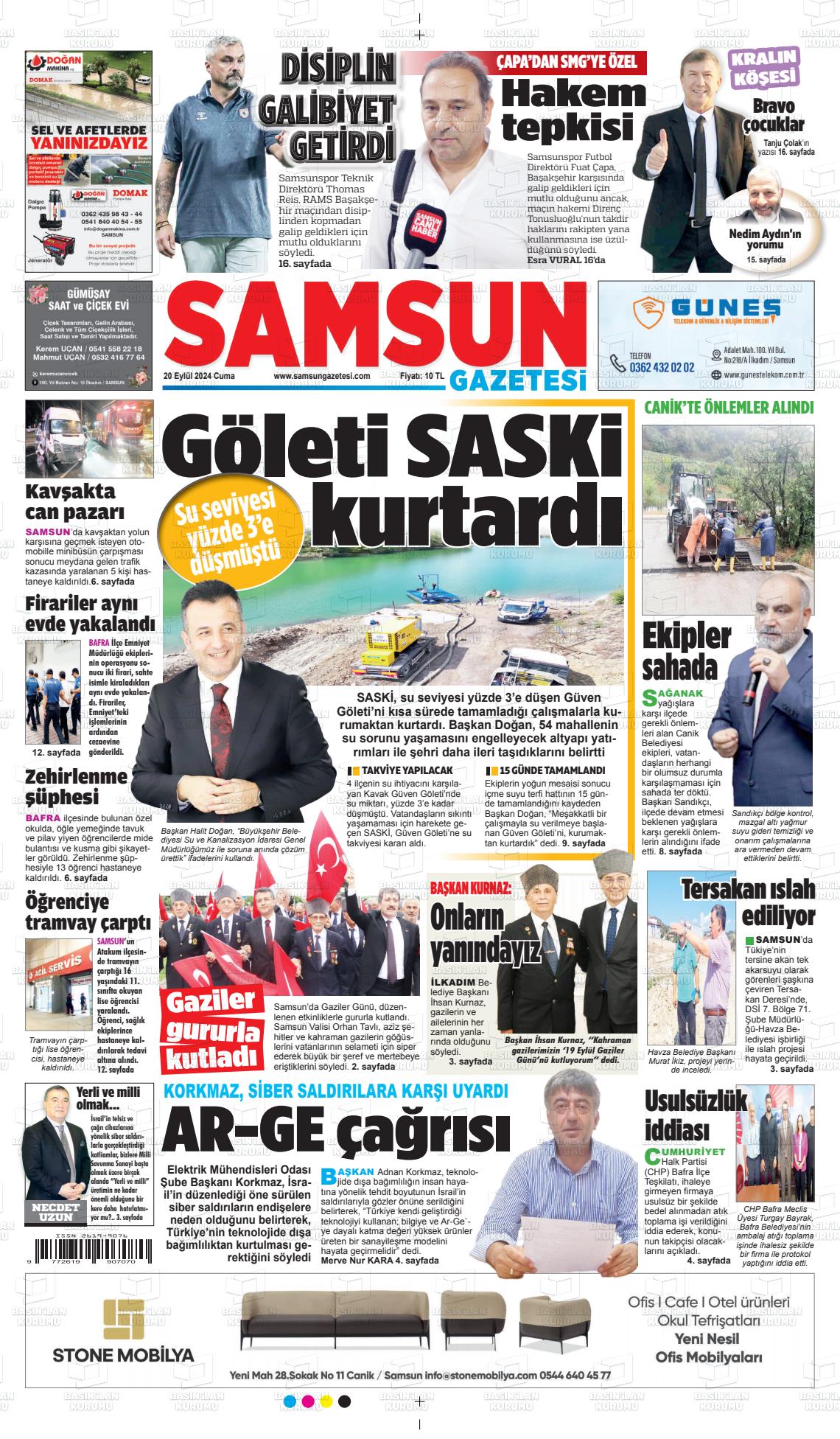 20 Eylül 2024 Samsun Gazete Manşeti