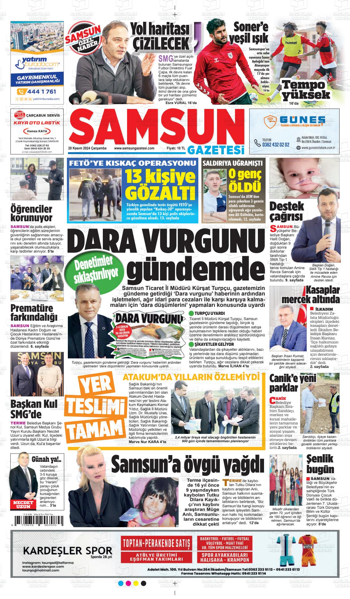 20 Kasım 2024 Samsun Gazete Manşeti