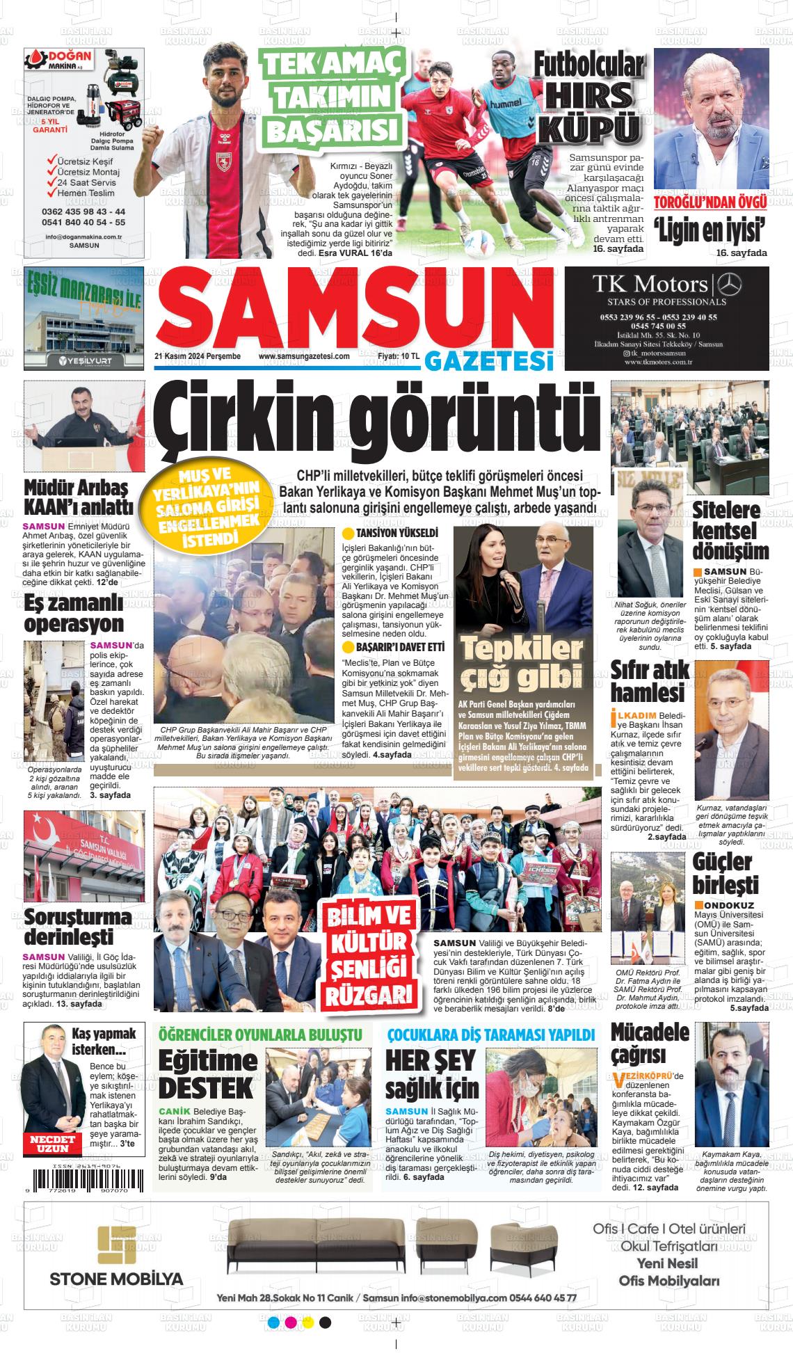 21 Kasım 2024 Samsun Gazete Manşeti