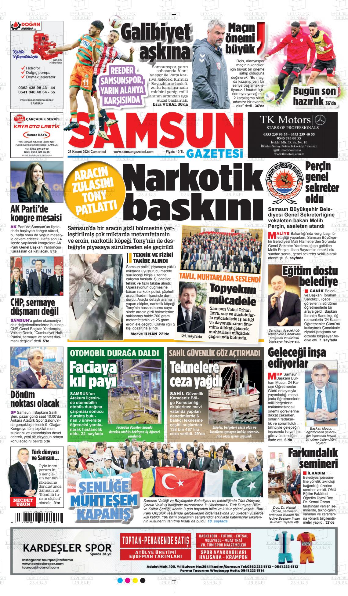 23 Kasım 2024 Samsun Gazete Manşeti