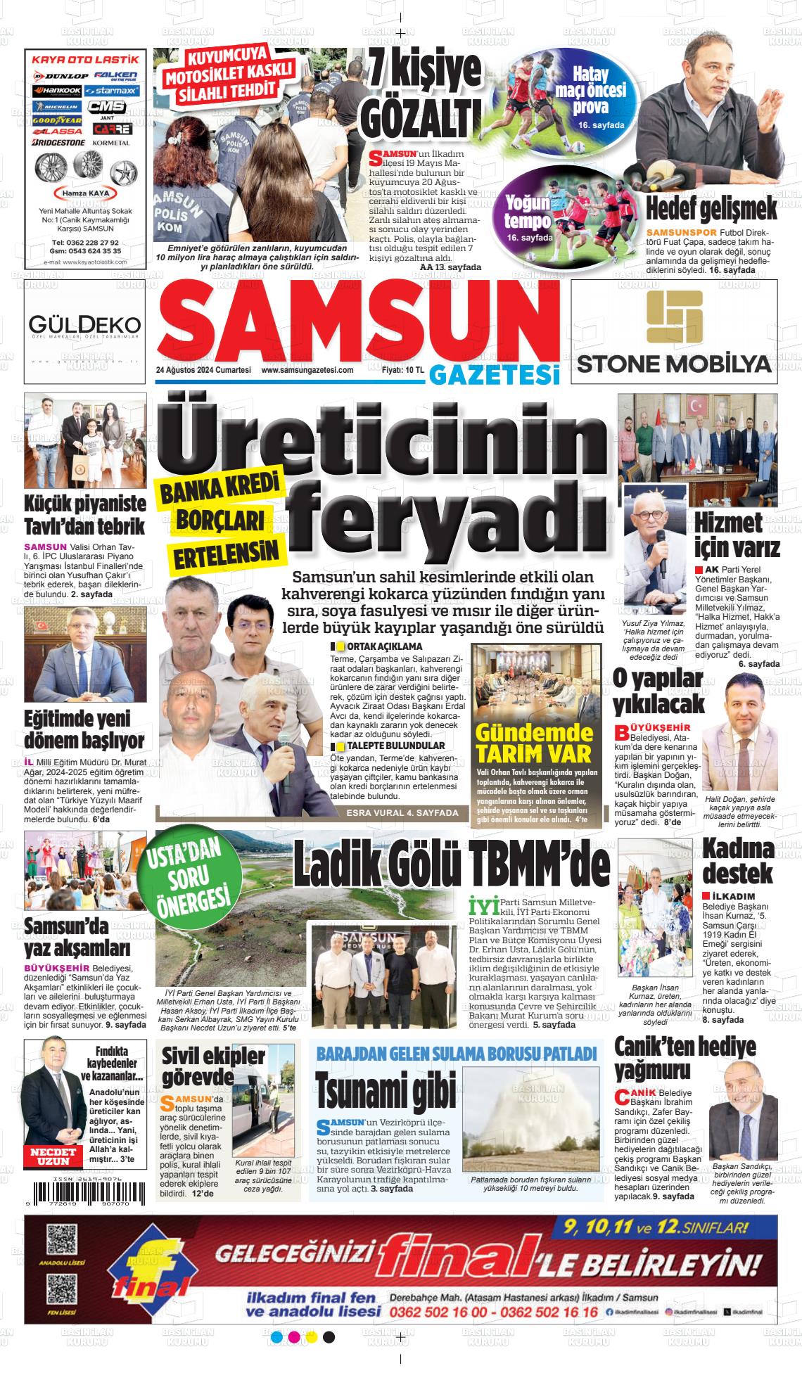 24 Ağustos 2024 Samsun Gazete Manşeti