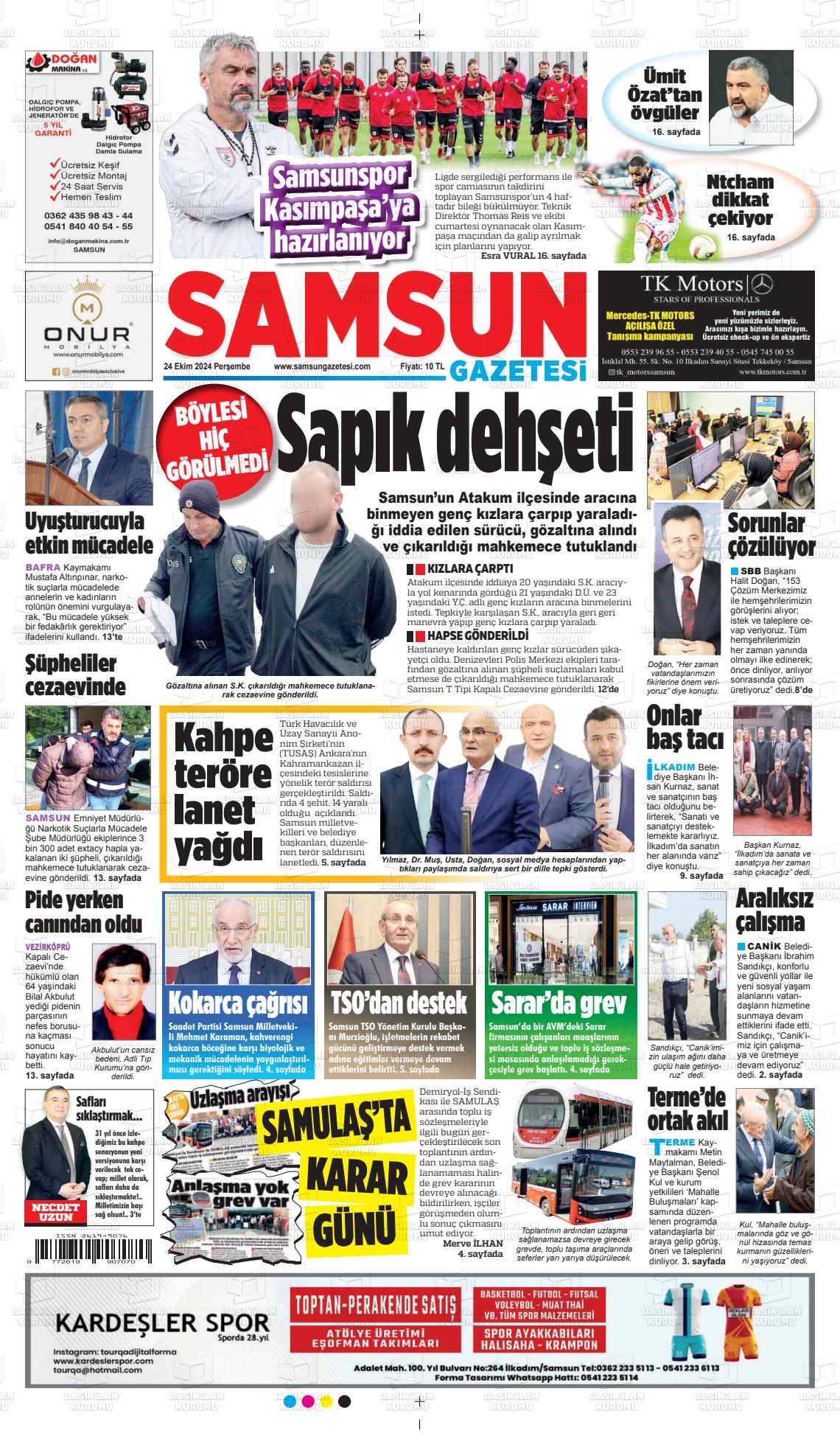 24 Ekim 2024 Samsun Gazete Manşeti