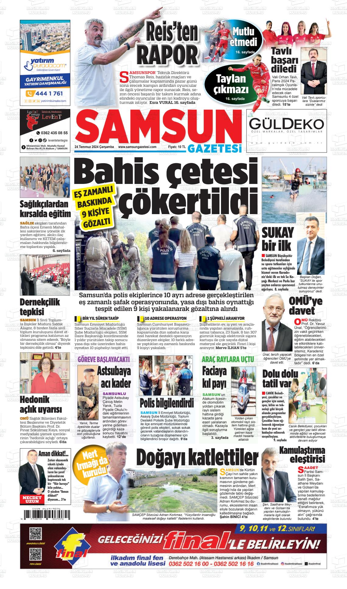 24 Temmuz 2024 Samsun Gazete Manşeti