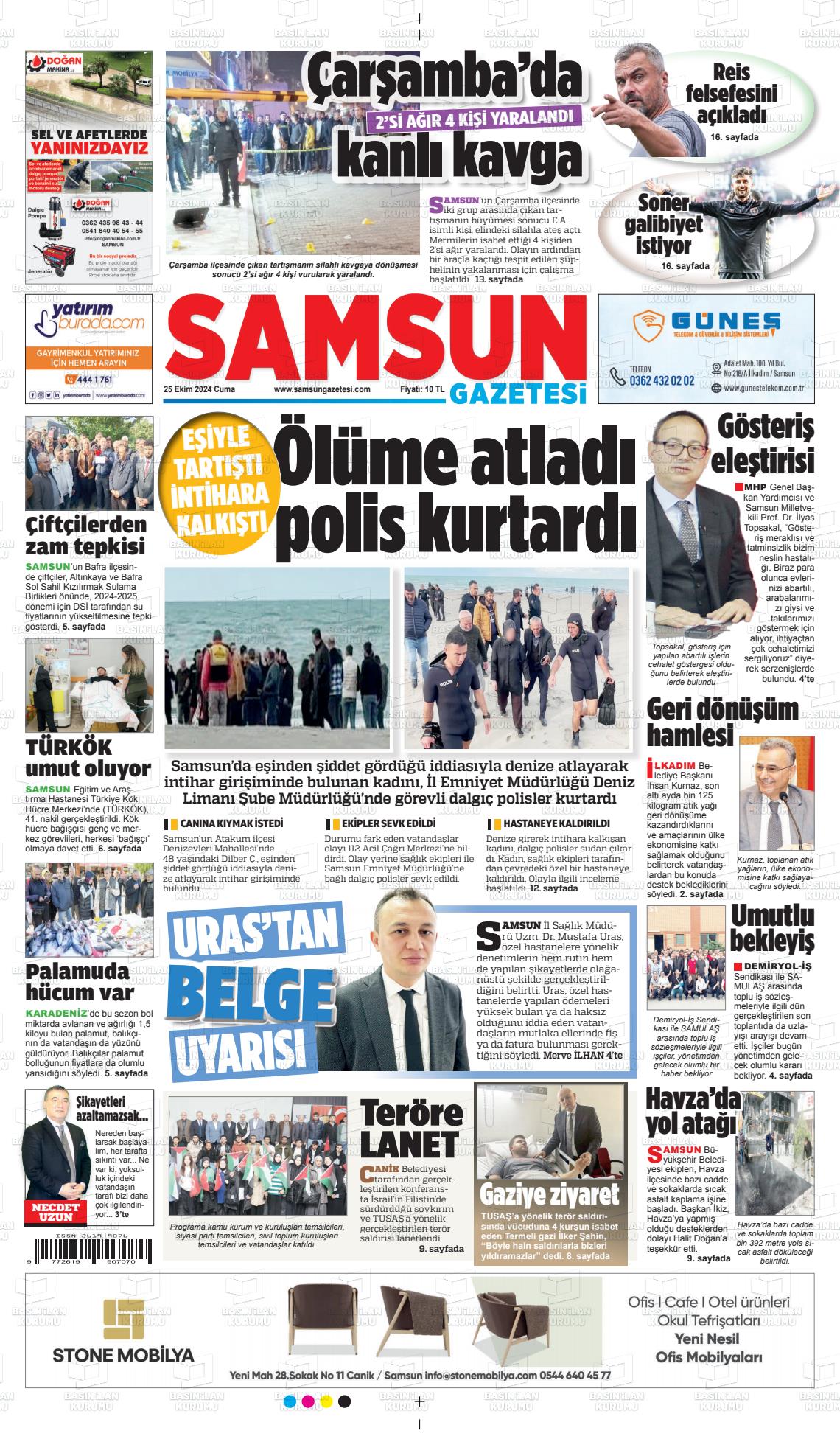 25 Ekim 2024 Samsun Gazete Manşeti