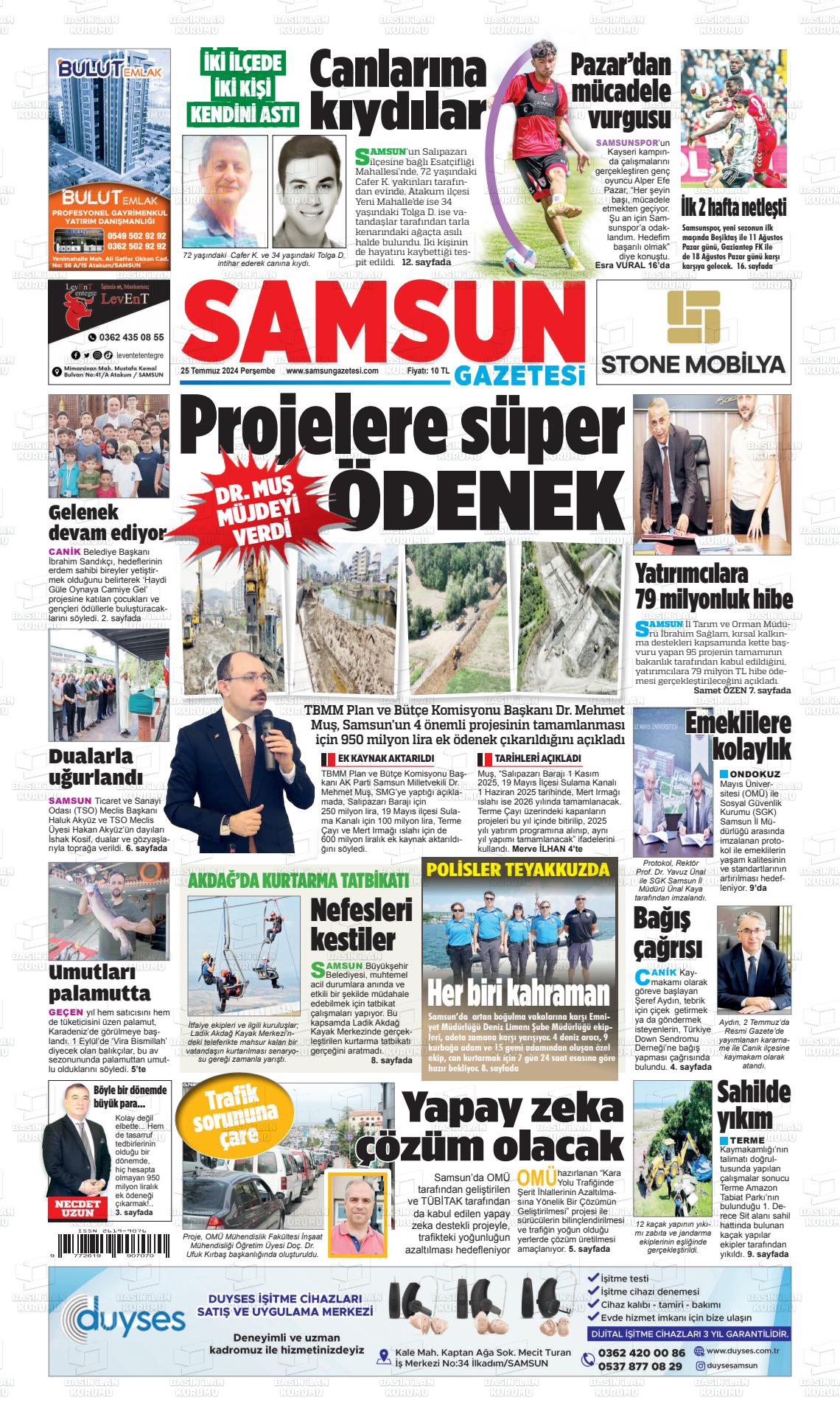 25 Temmuz 2024 Samsun Gazete Manşeti