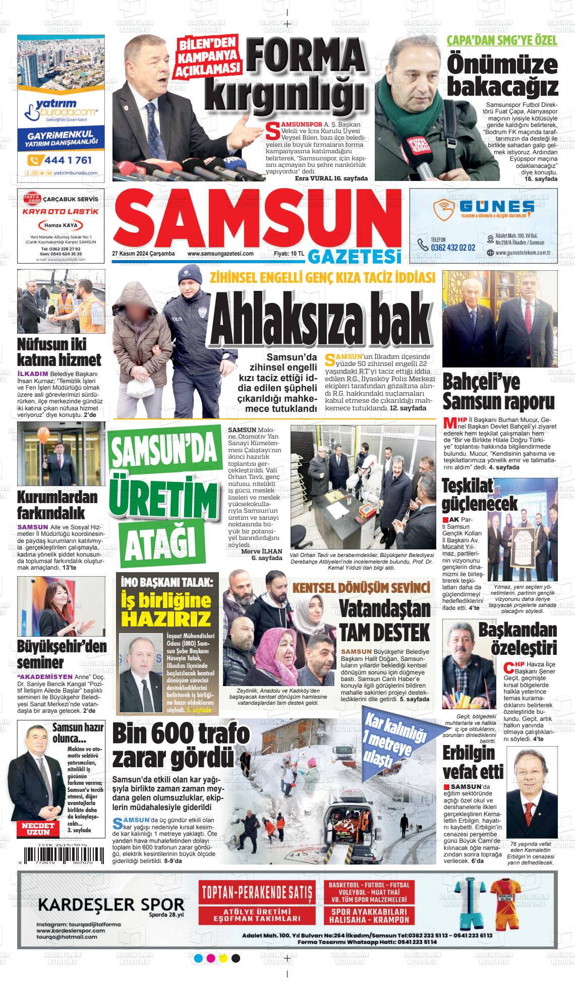 27 Kasım 2024 Samsun Gazete Manşeti