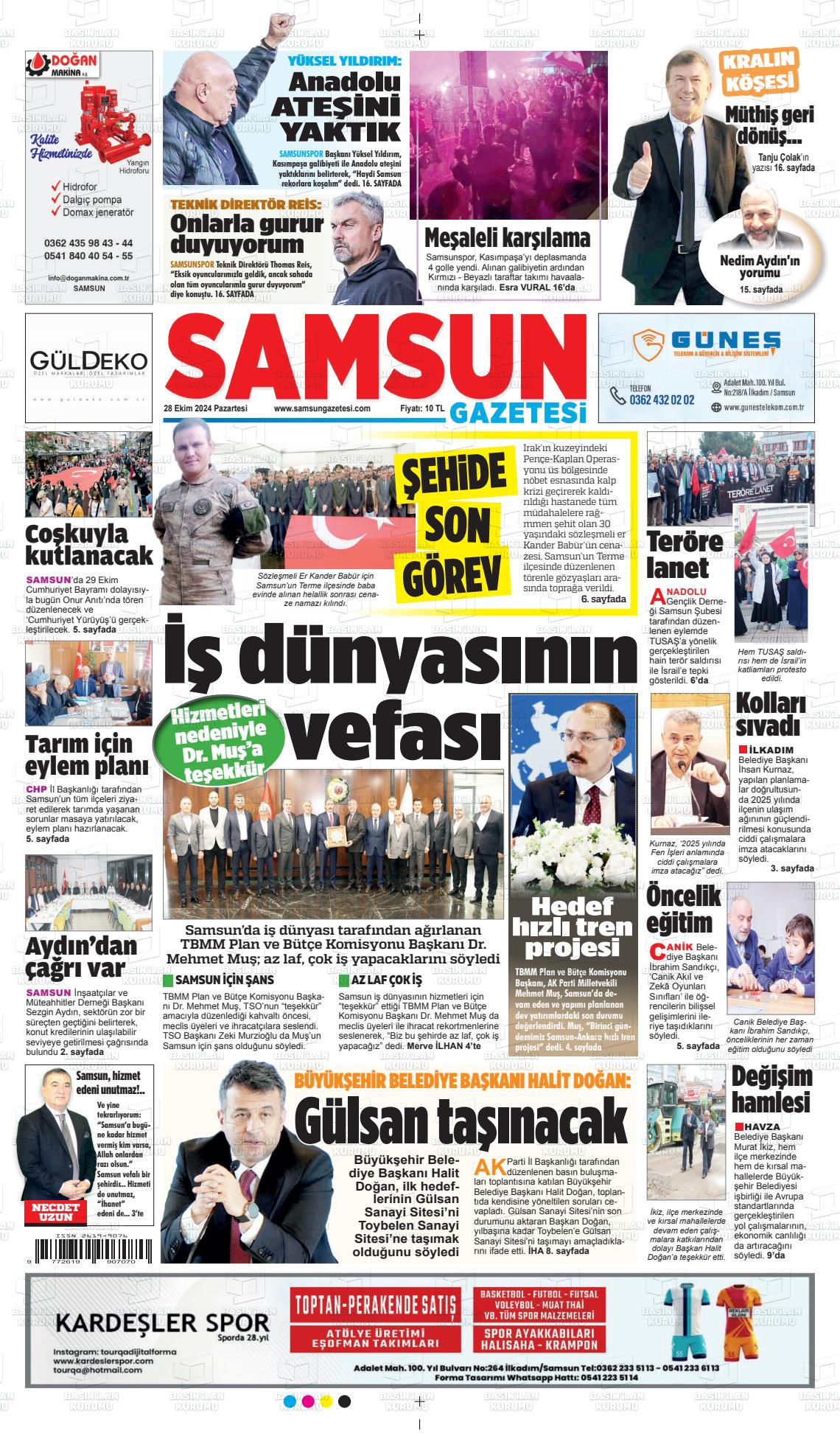 28 Ekim 2024 Samsun Gazete Manşeti