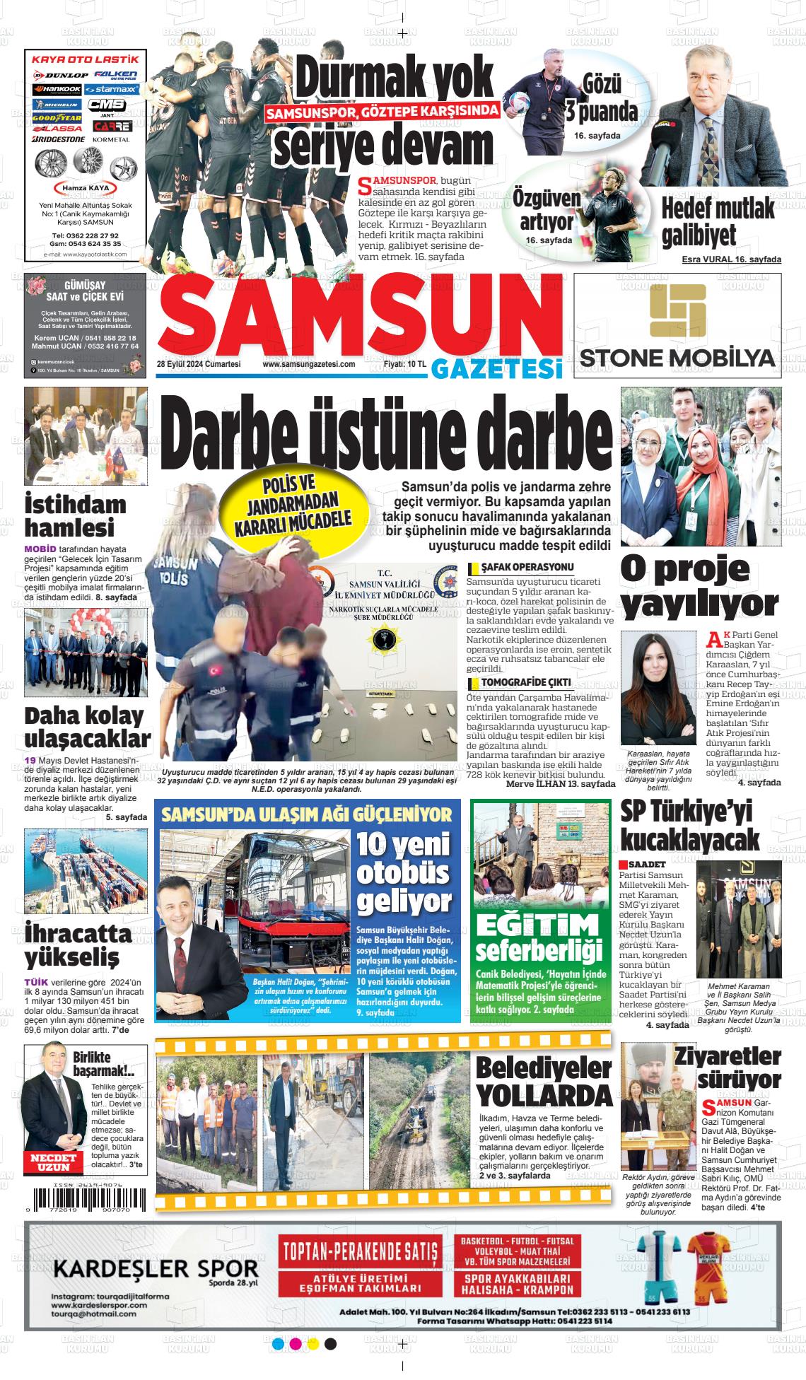 28 Eylül 2024 Samsun Gazete Manşeti