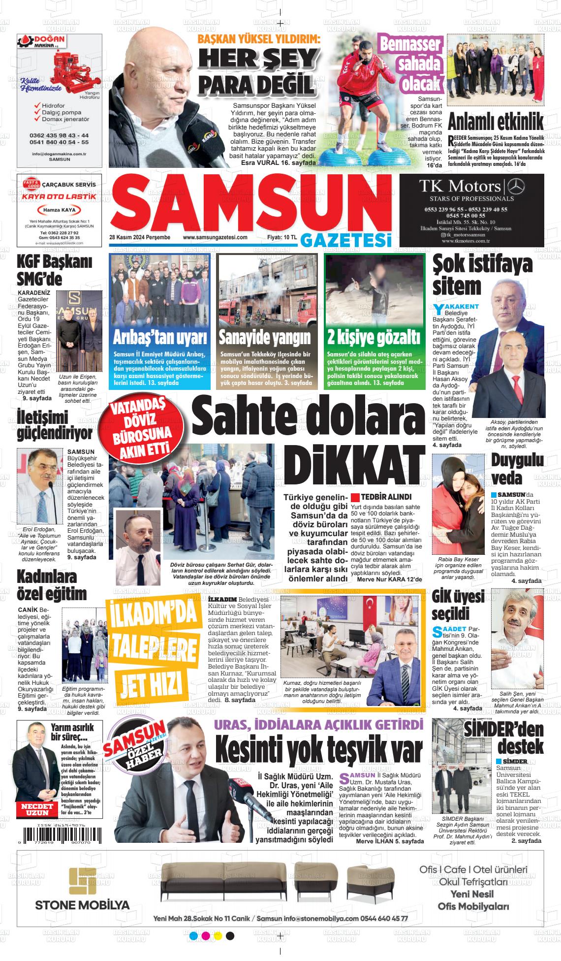 03 Aralık 2024 Samsun Gazete Manşeti