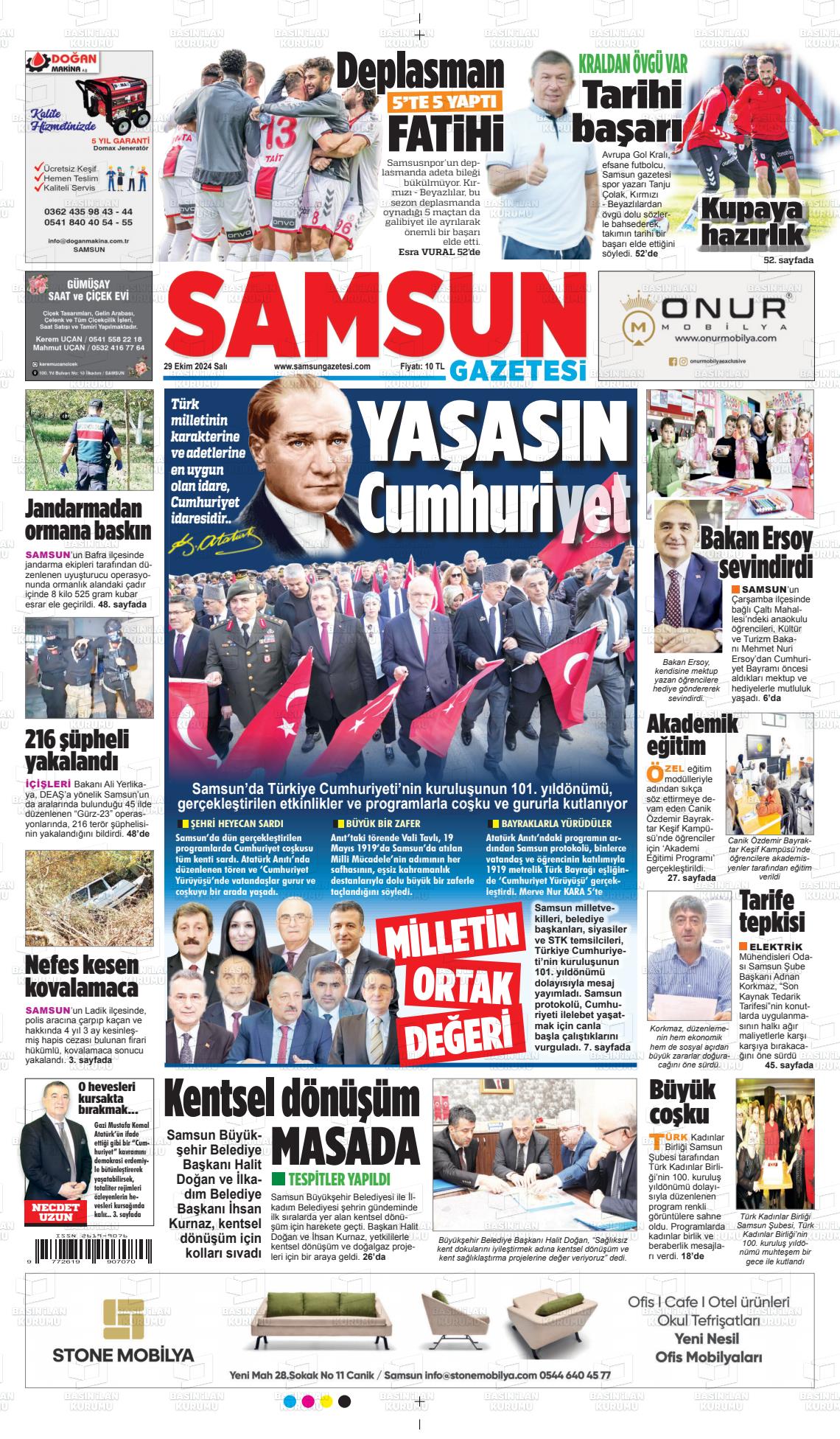 29 Ekim 2024 Samsun Gazete Manşeti