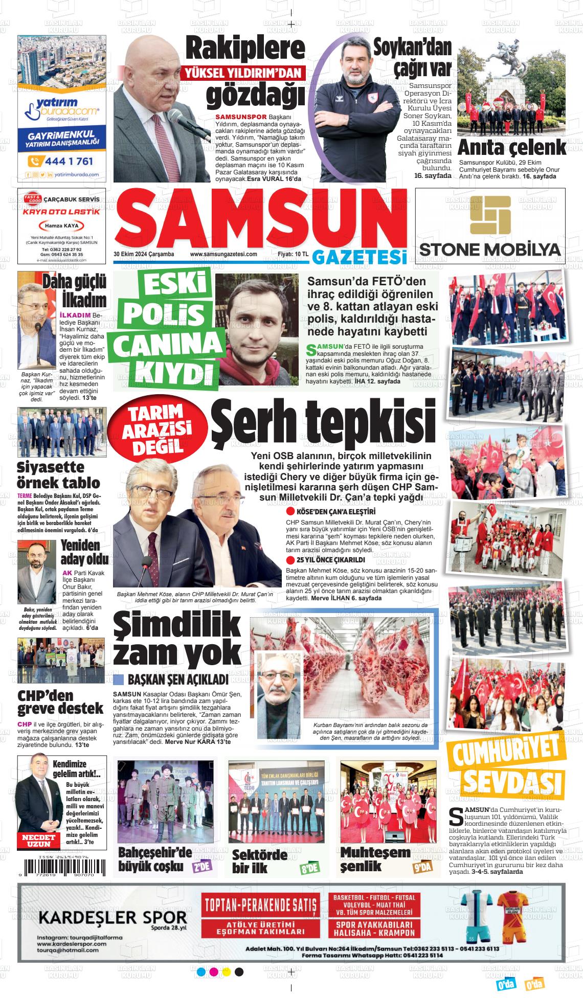 30 Ekim 2024 Samsun Gazete Manşeti