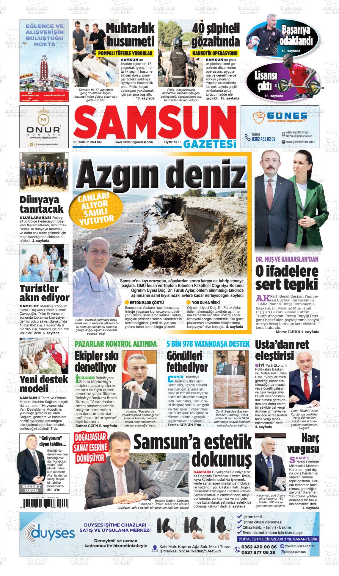 30 Temmuz 2024 Samsun Gazete Manşeti