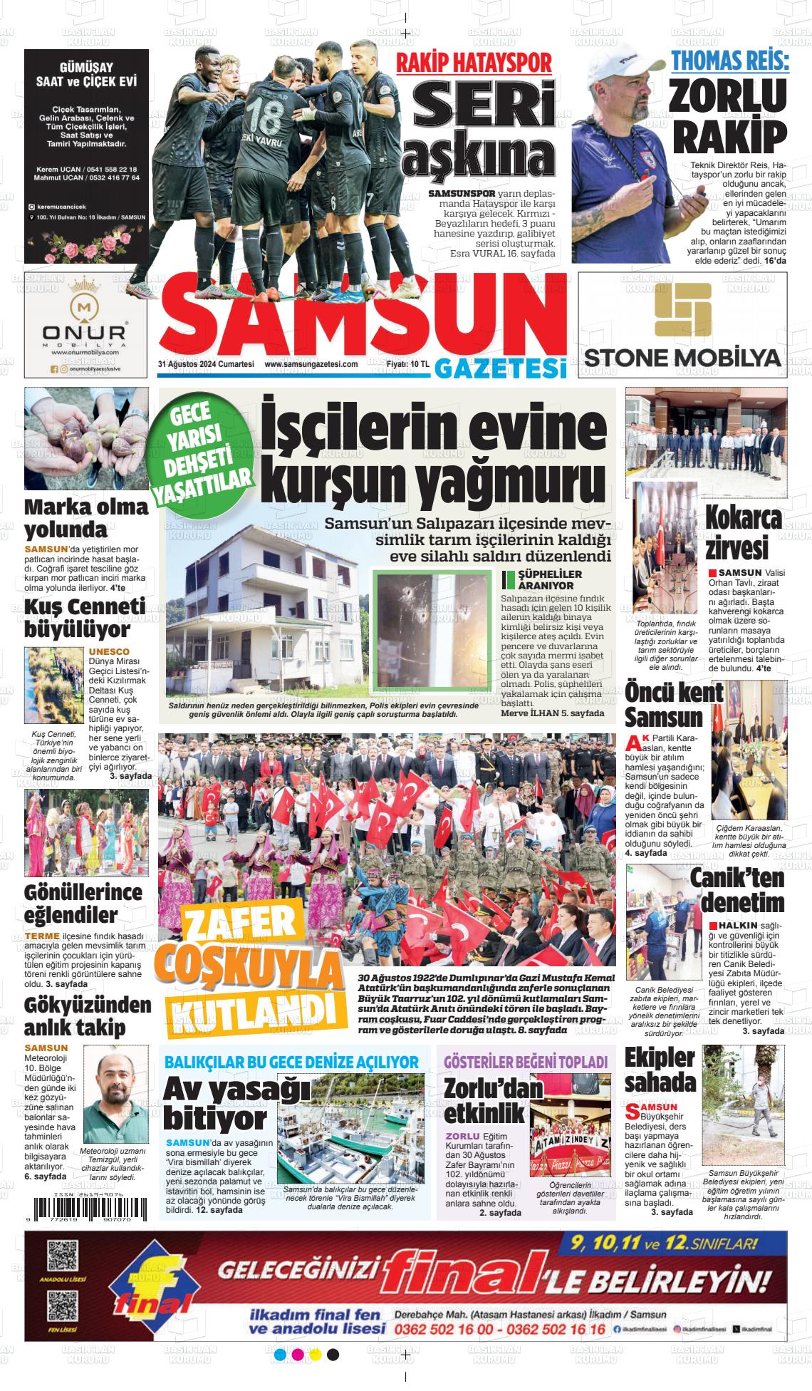 31 Ağustos 2024 Samsun Gazete Manşeti