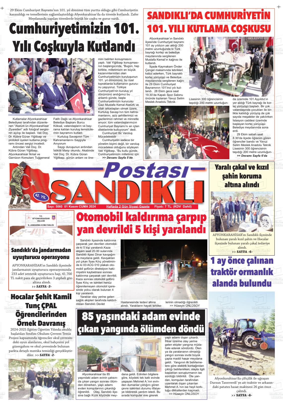 01 Kasım 2024 Sandıklı Postası Gazete Manşeti