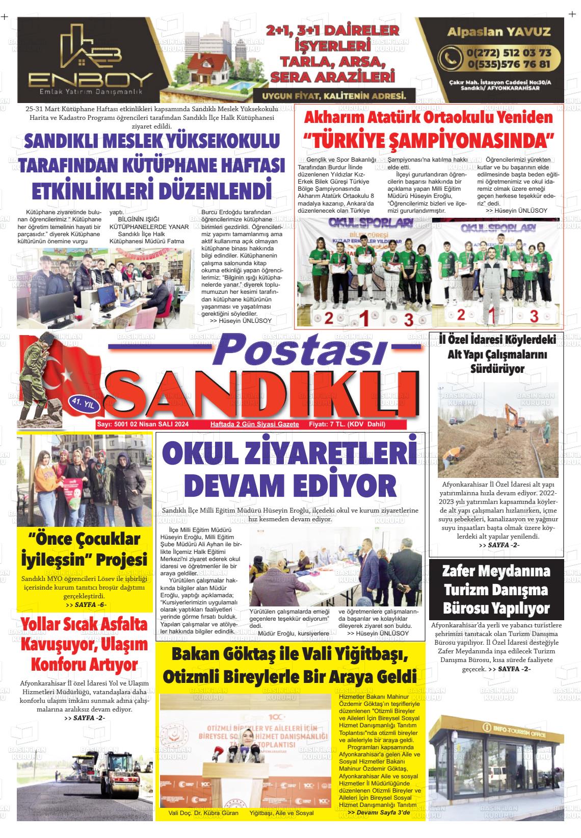 02 Nisan 2024 Sandıklı Postası Gazete Manşeti