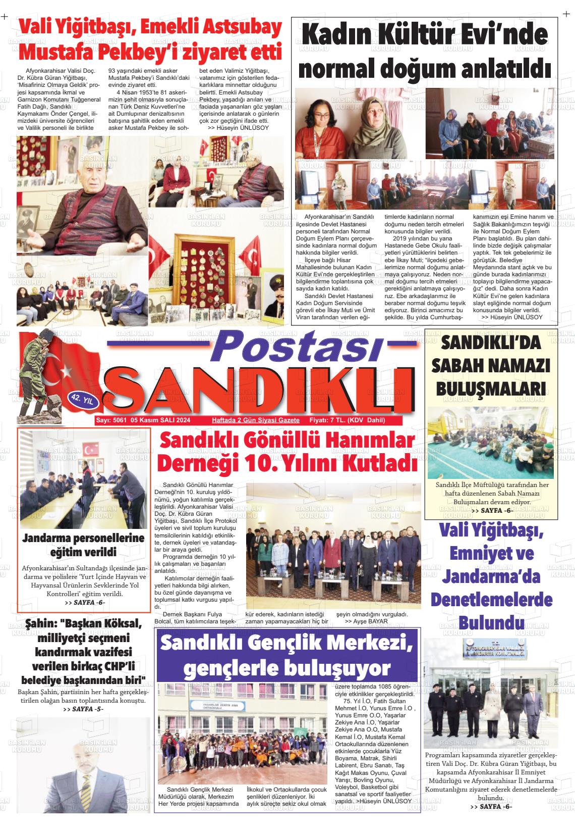 05 Kasım 2024 Sandıklı Postası Gazete Manşeti