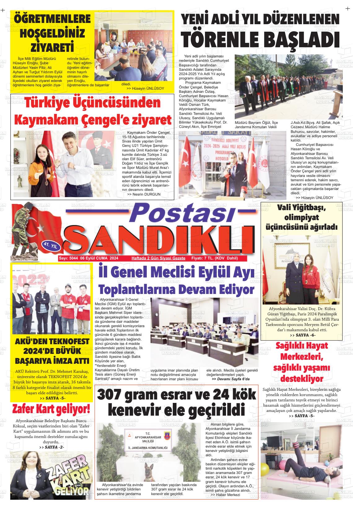 06 Eylül 2024 Sandıklı Postası Gazete Manşeti