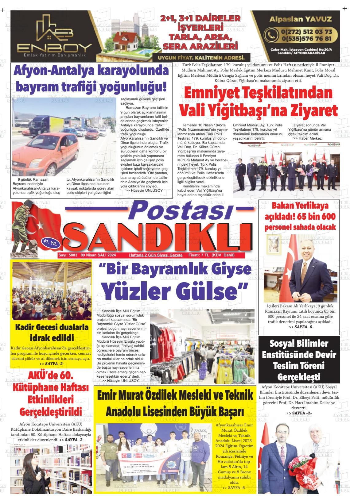 09 Nisan 2024 Sandıklı Postası Gazete Manşeti