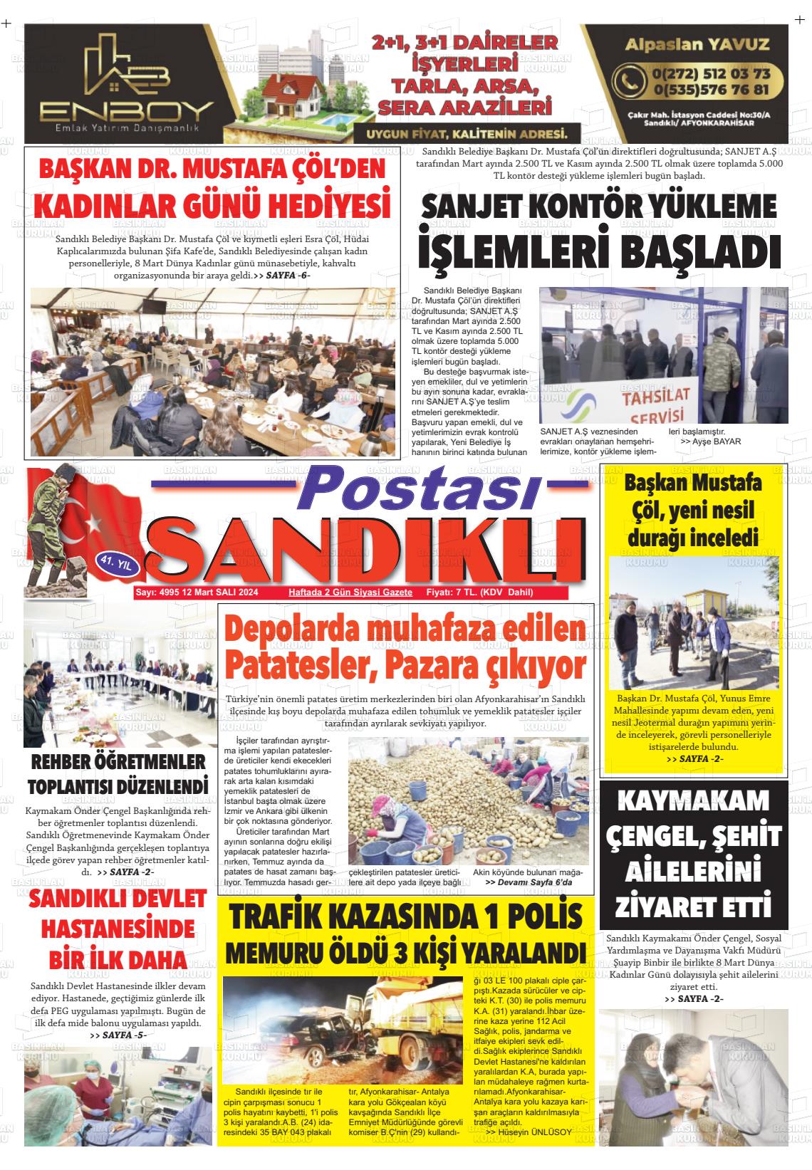 12 Mart 2024 Sandıklı Postası Gazete Manşeti