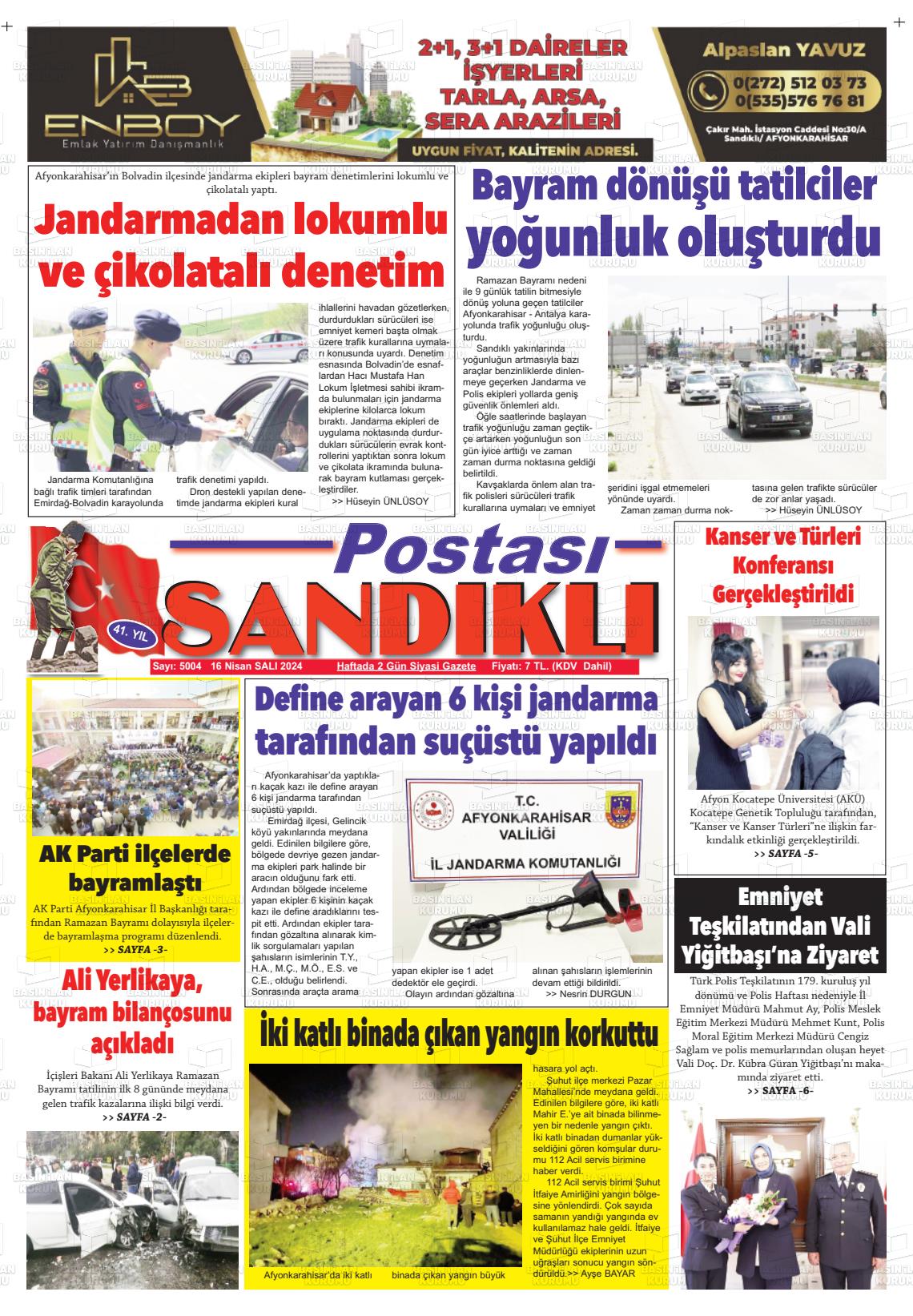 16 Nisan 2024 Sandıklı Postası Gazete Manşeti