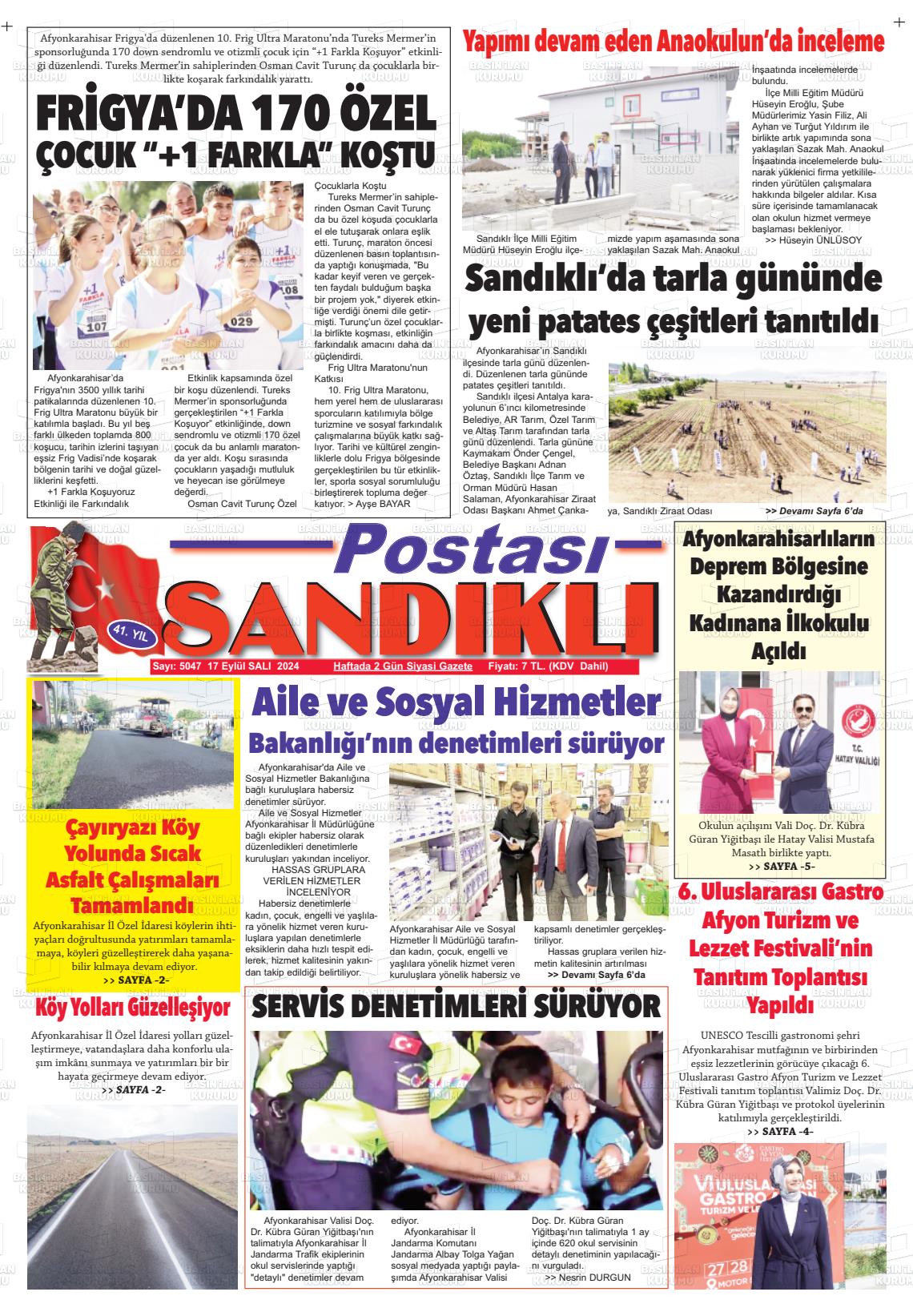 17 Eylül 2024 Sandıklı Postası Gazete Manşeti