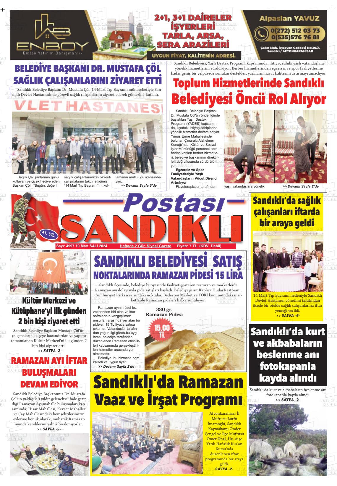 19 Mart 2024 Sandıklı Postası Gazete Manşeti