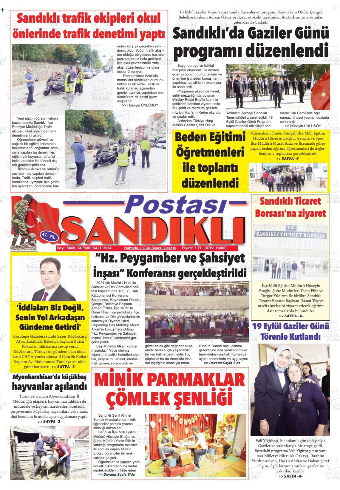 25 Eylül 2024 Sandıklı Postası Gazete Manşeti