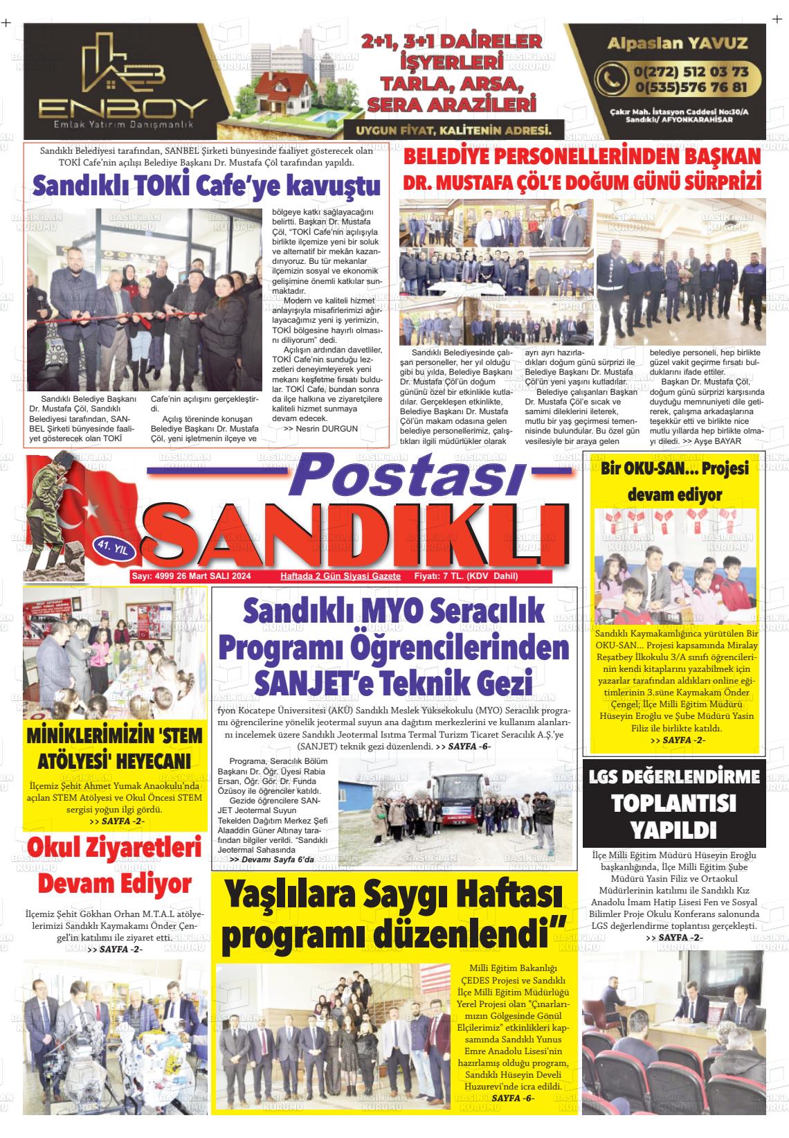 26 Mart 2024 Sandıklı Postası Gazete Manşeti