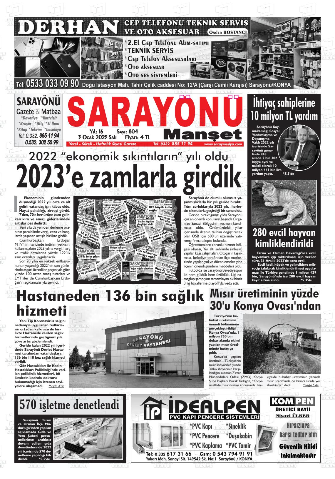 03 Ocak 2023 Saray Medya Gazete Manşeti