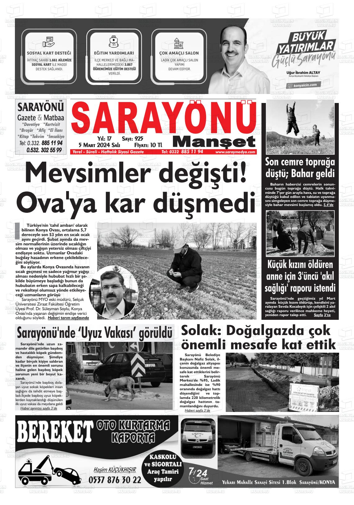 06 Mart 2024 Saray Medya Gazete Manşeti