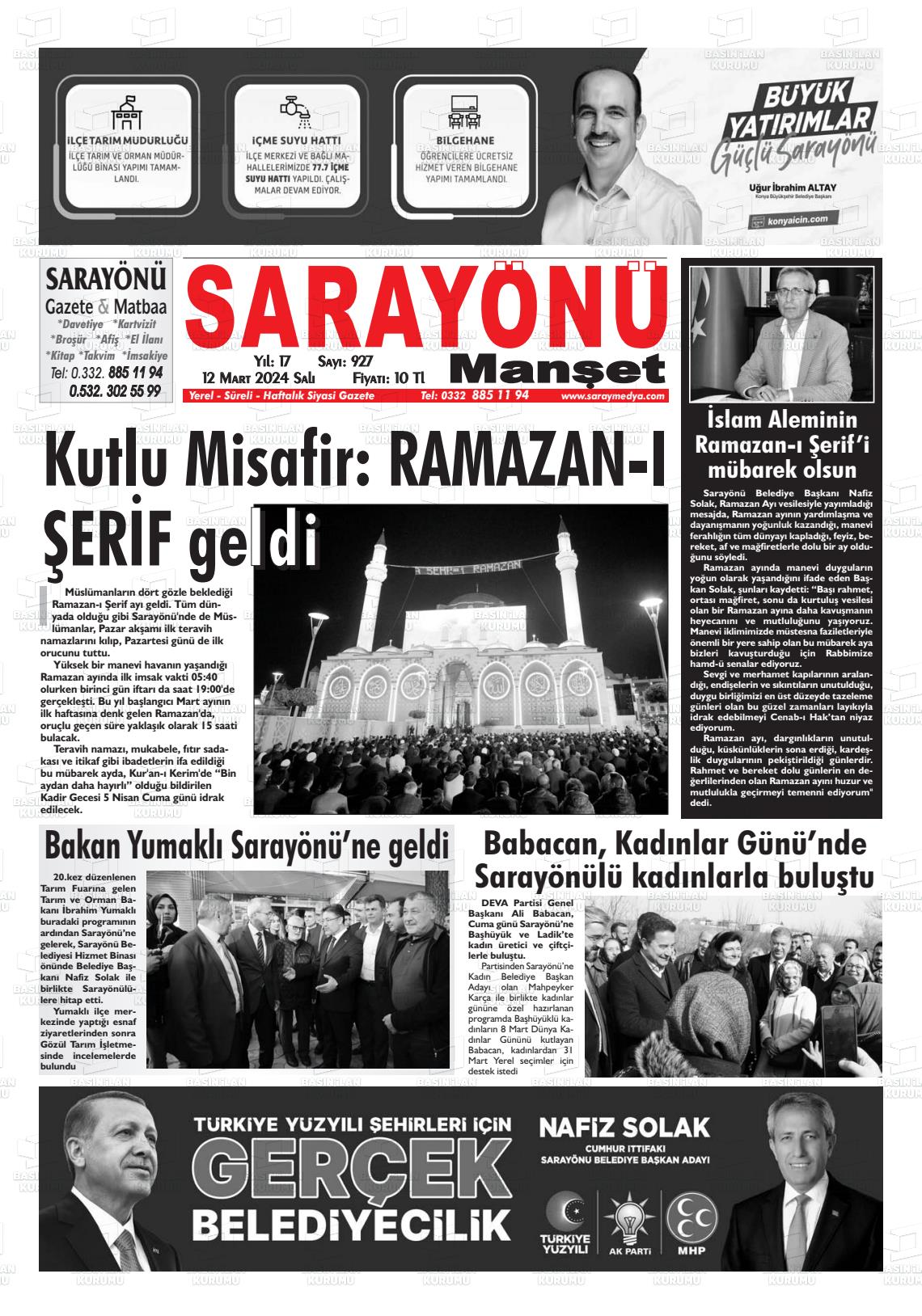 12 Mart 2024 Saray Medya Gazete Manşeti