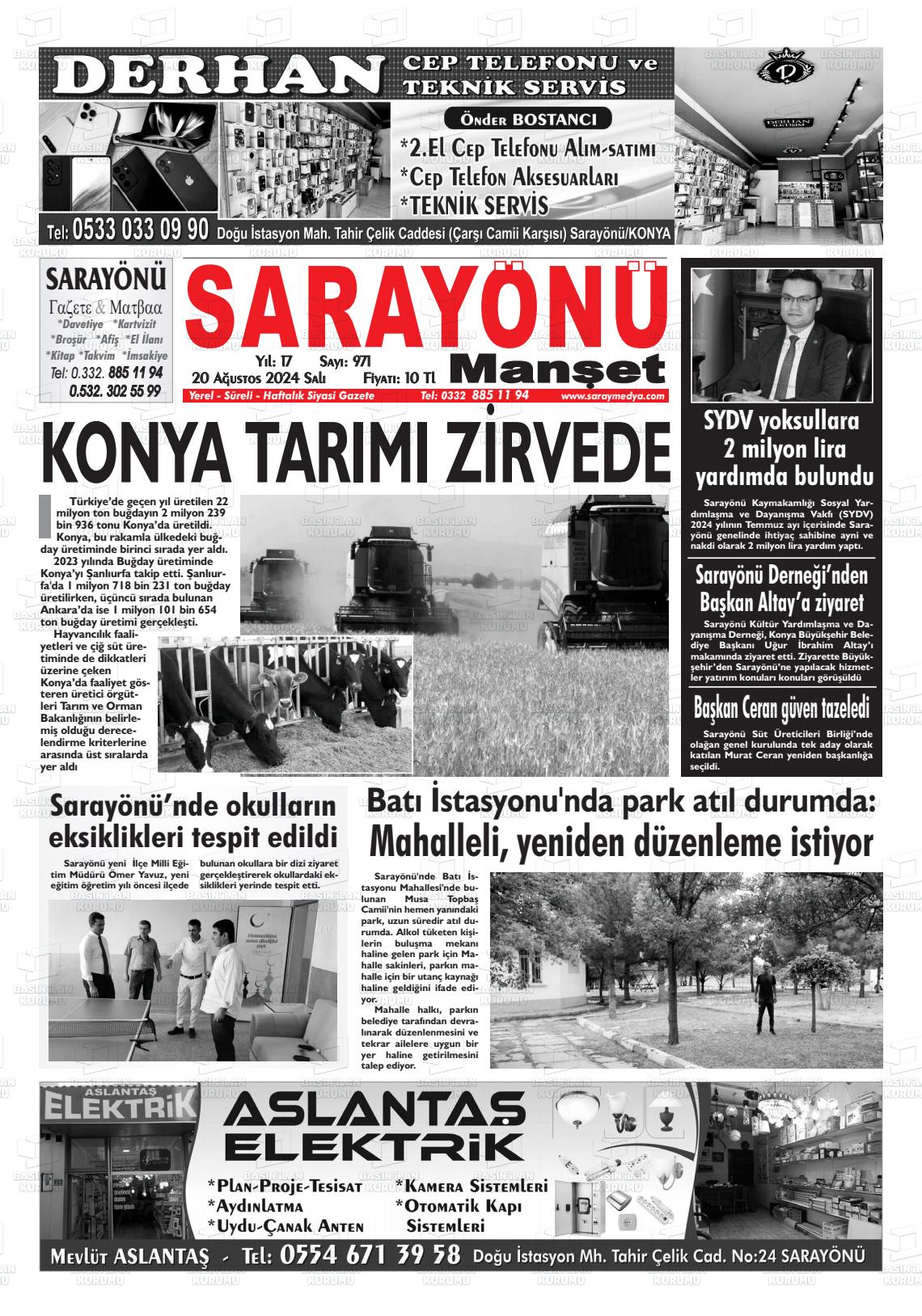 20 Ağustos 2024 Saray Medya Gazete Manşeti