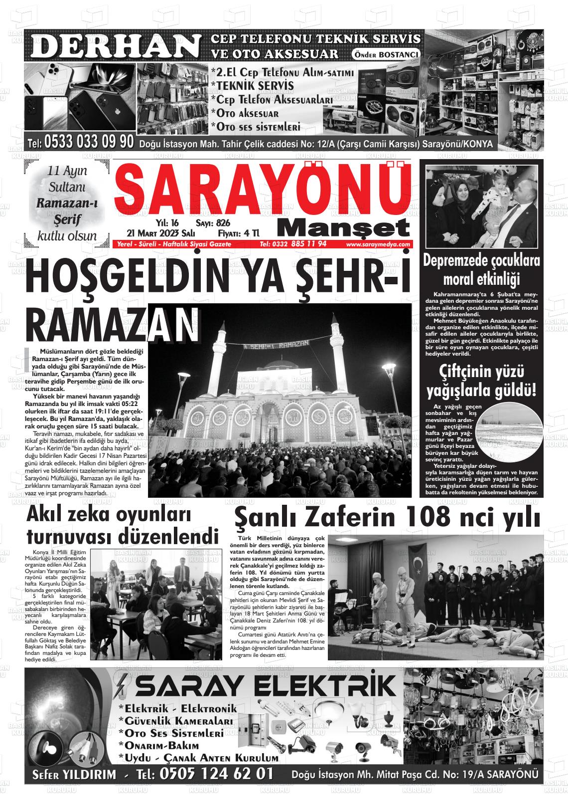 21 Mart 2023 Saray Medya Gazete Manşeti