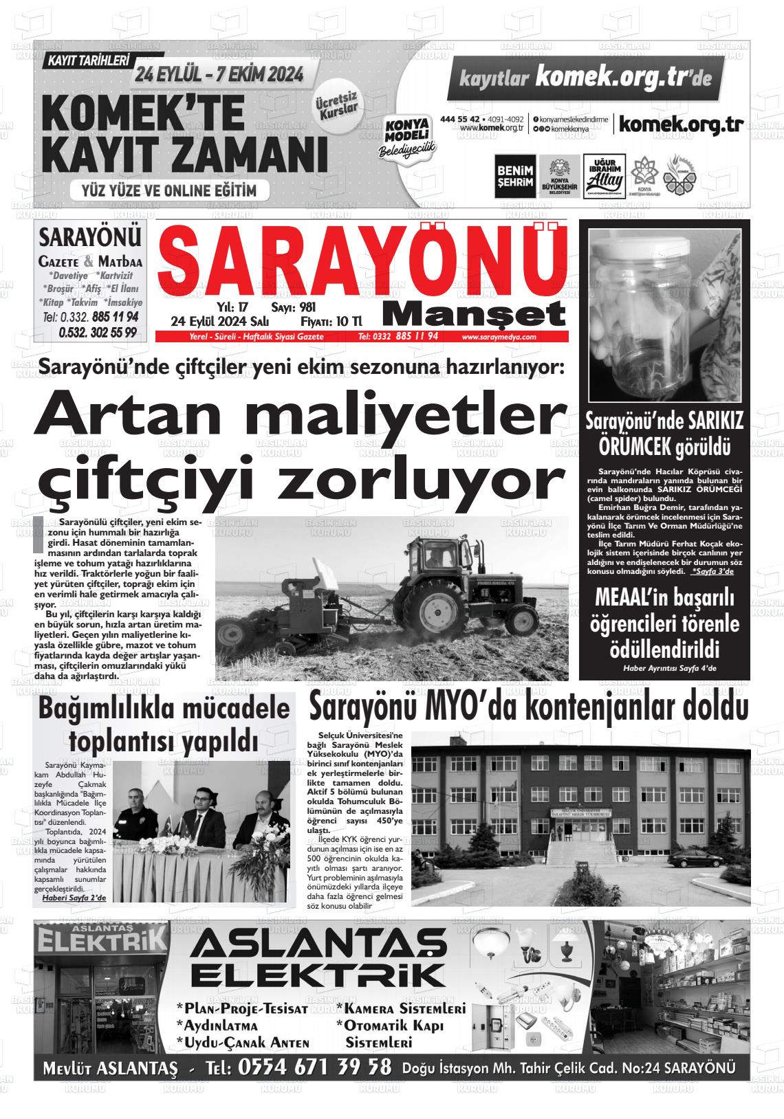 25 Eylül 2024 Saray Medya Gazete Manşeti