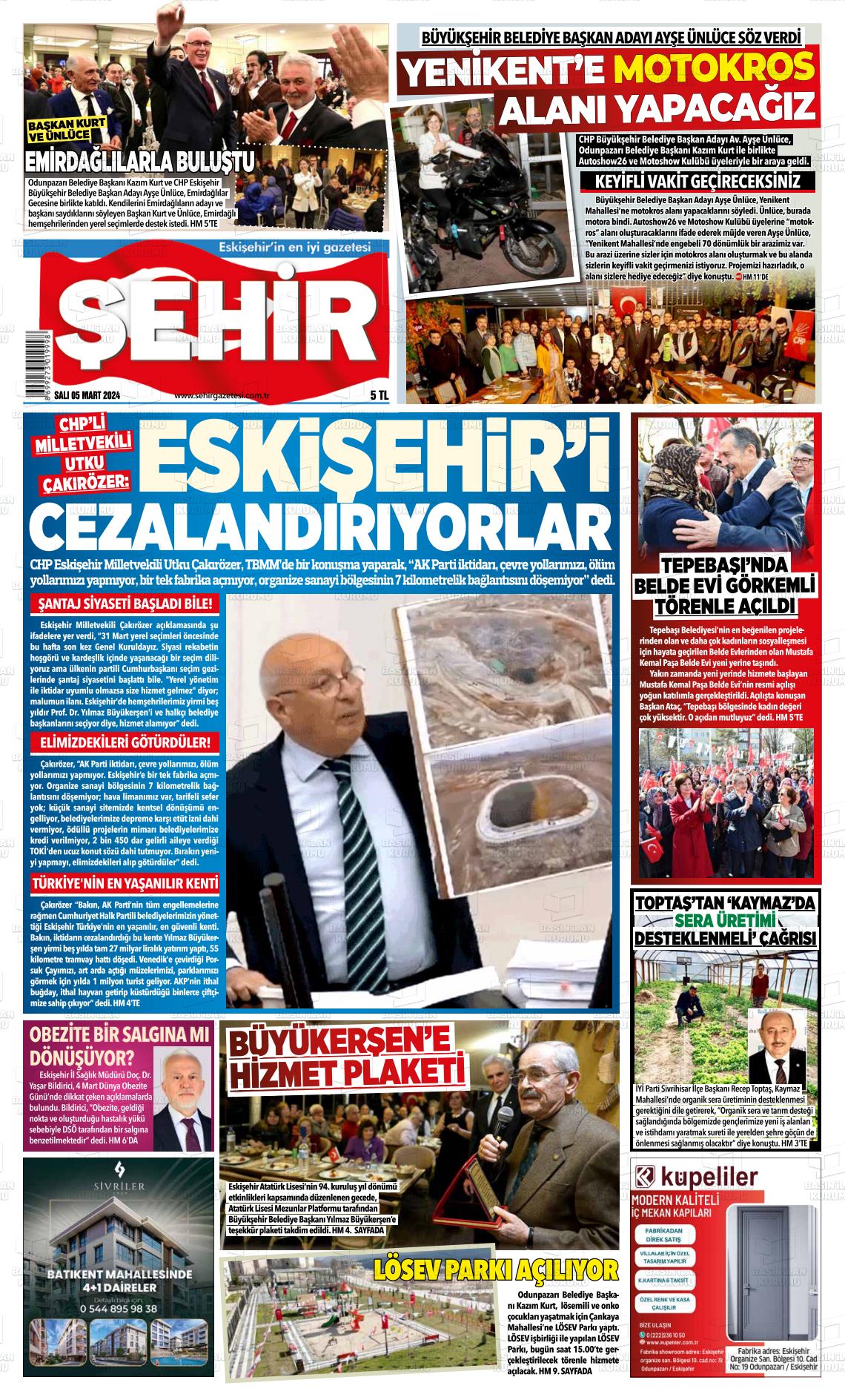 06 Mart 2024 Şehir Gazete Manşeti