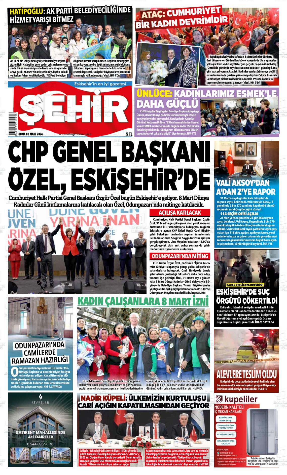 08 Mart 2024 Şehir Gazete Manşeti