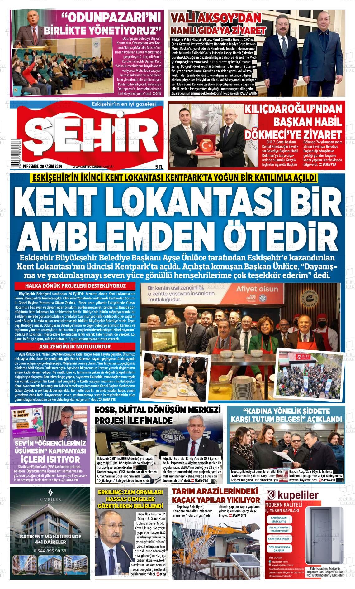 21 Aralık 2024 Şehir Gazete Manşeti