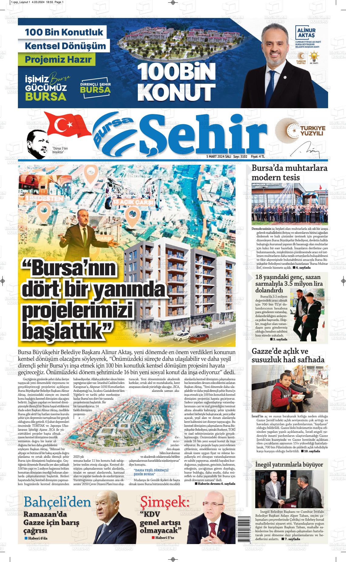 05 Mart 2024 Şehir Medya Gazete Manşeti