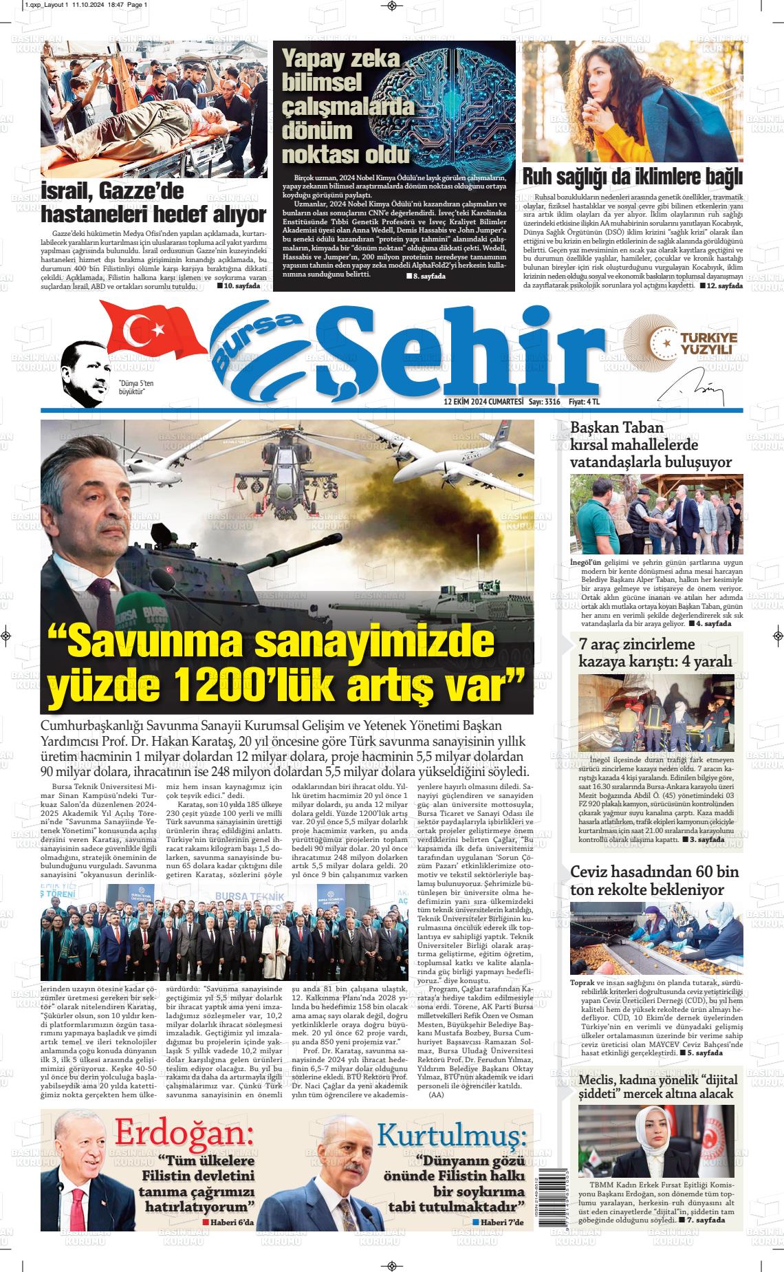 12 Ekim 2024 Şehir Medya Gazete Manşeti