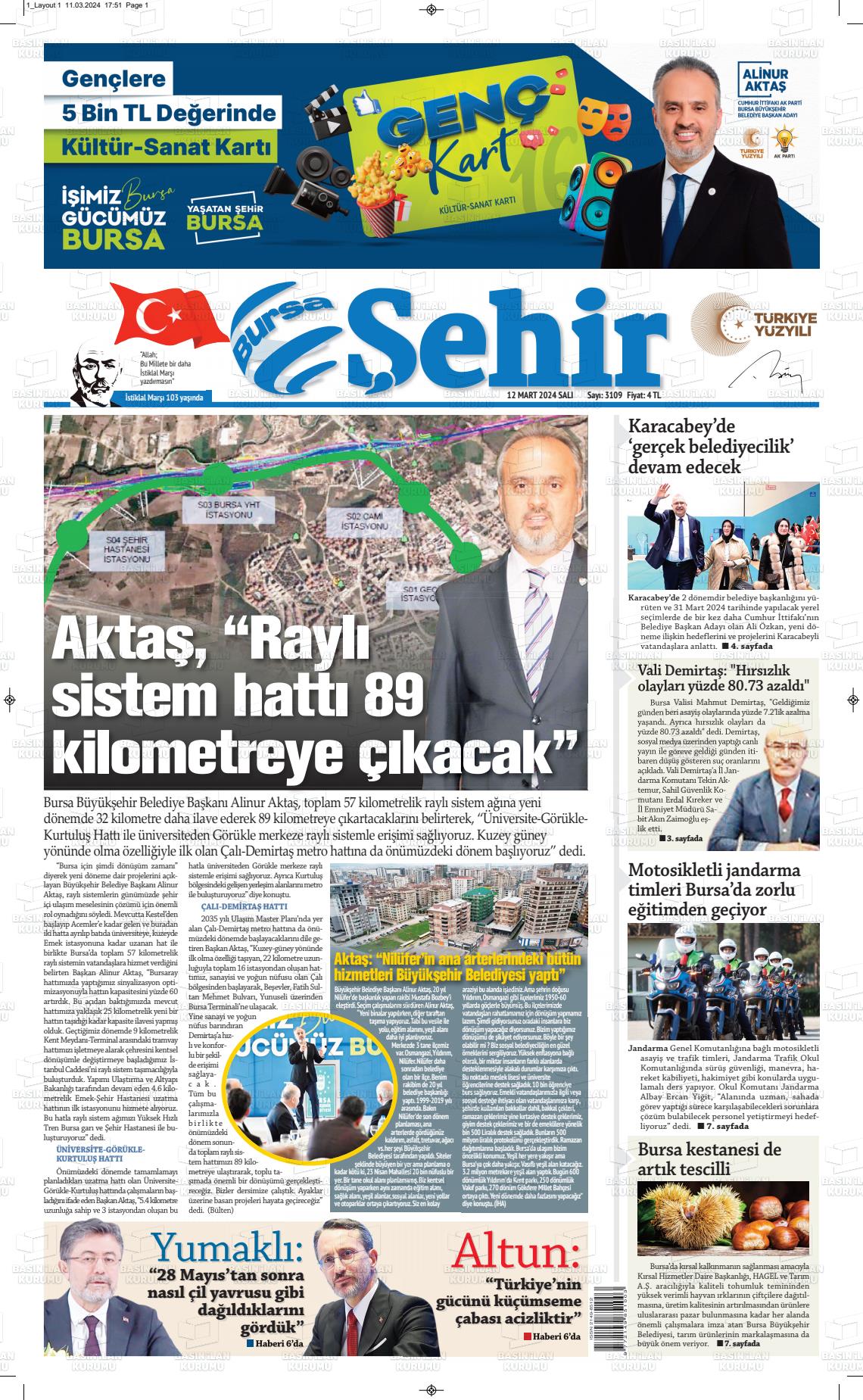 12 Mart 2024 Şehir Medya Gazete Manşeti