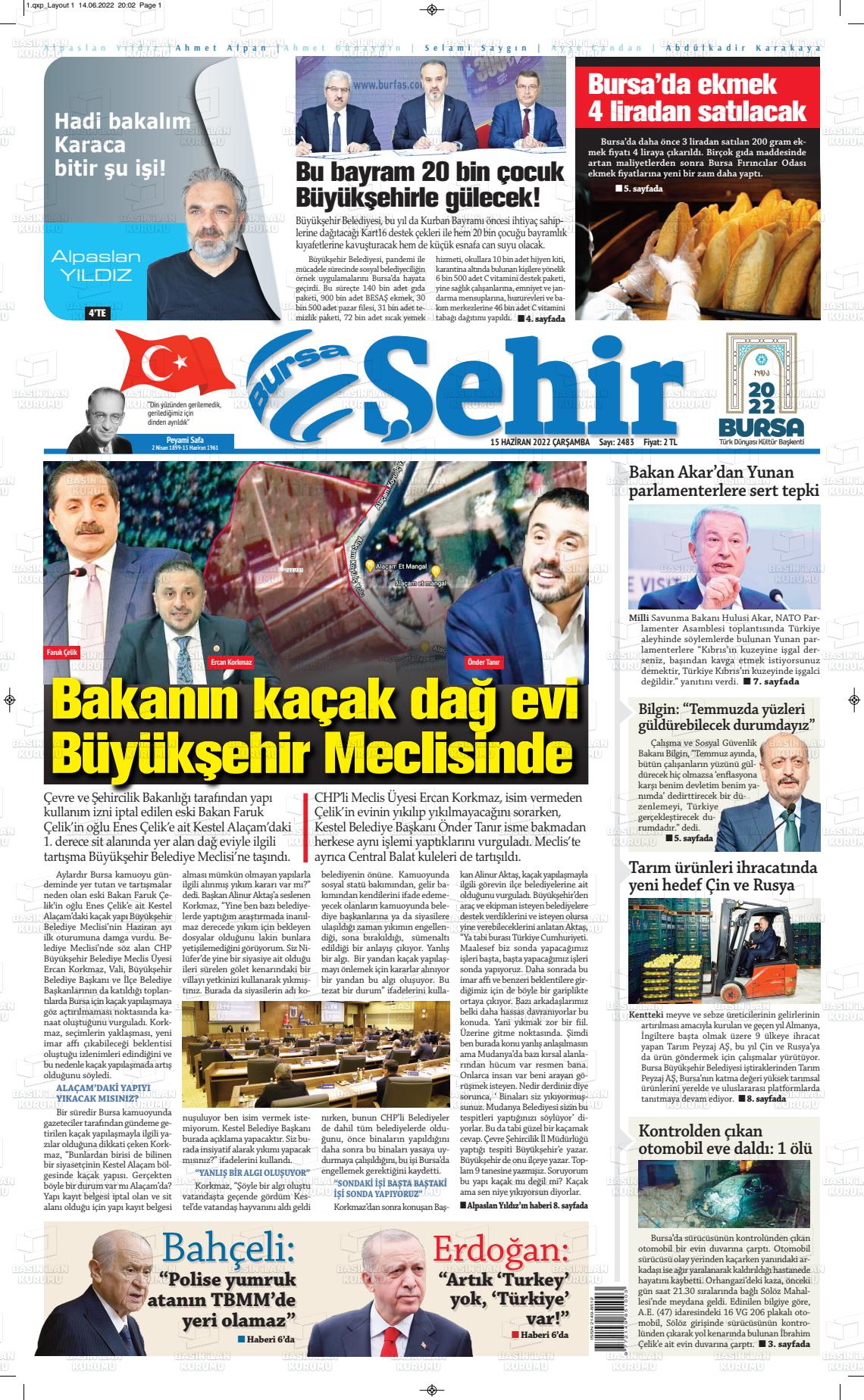 15 Haziran 2022 Şehir Medya Gazete Manşeti