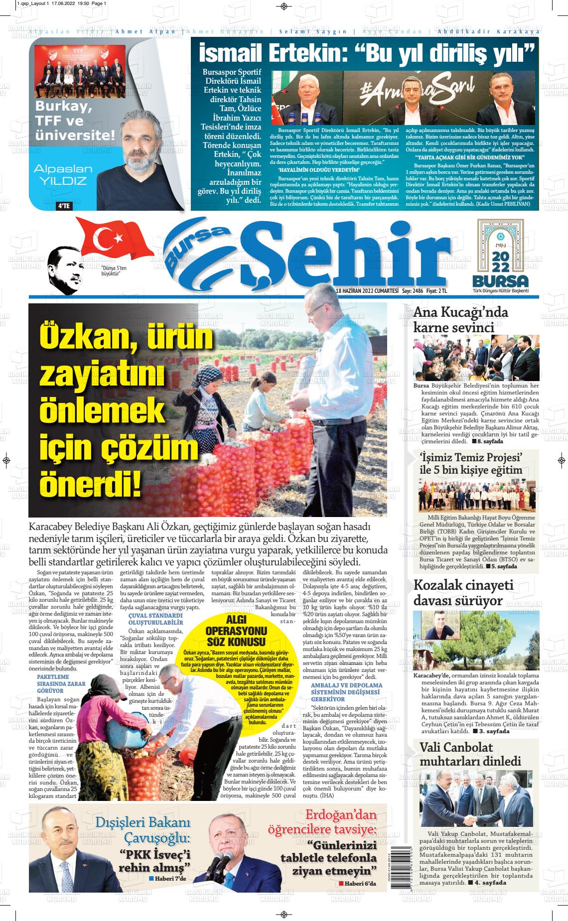 18 Haziran 2022 Şehir Medya Gazete Manşeti