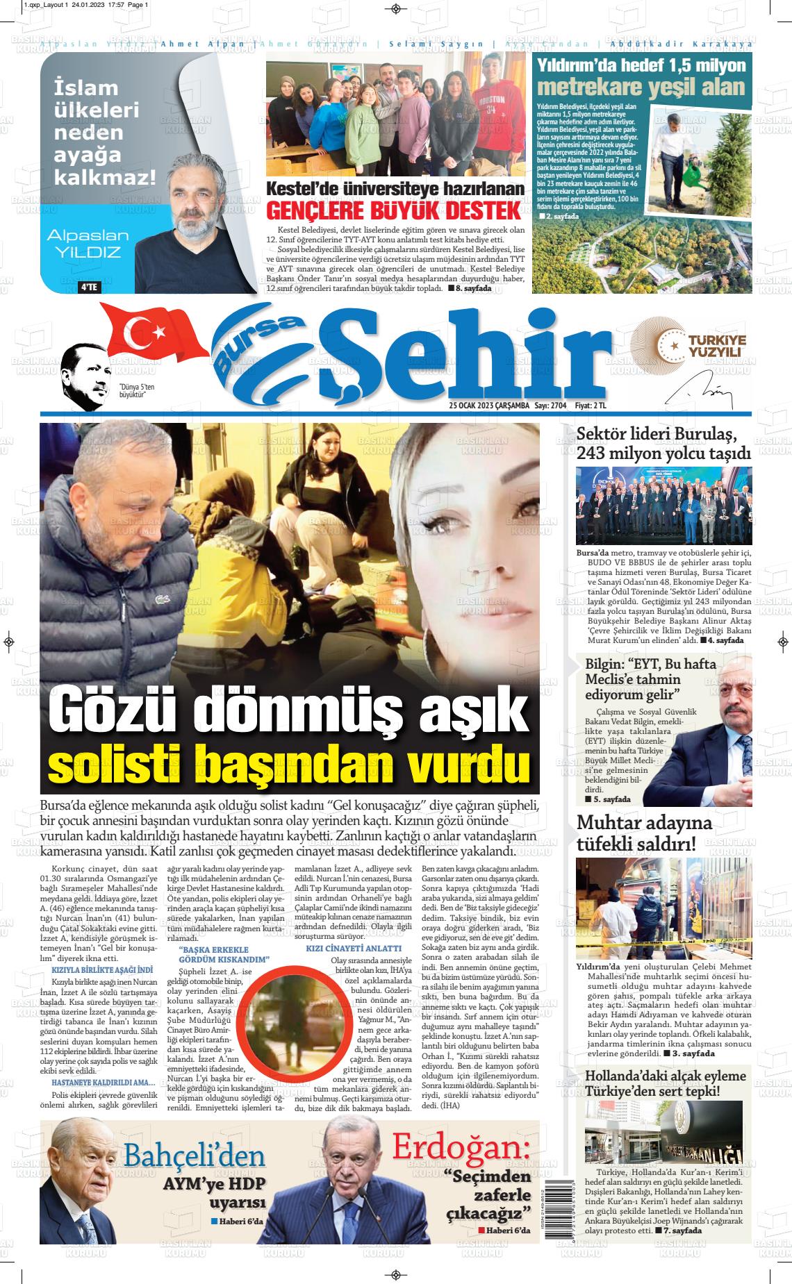 25 Ocak 2023 Şehir Medya Gazete Manşeti