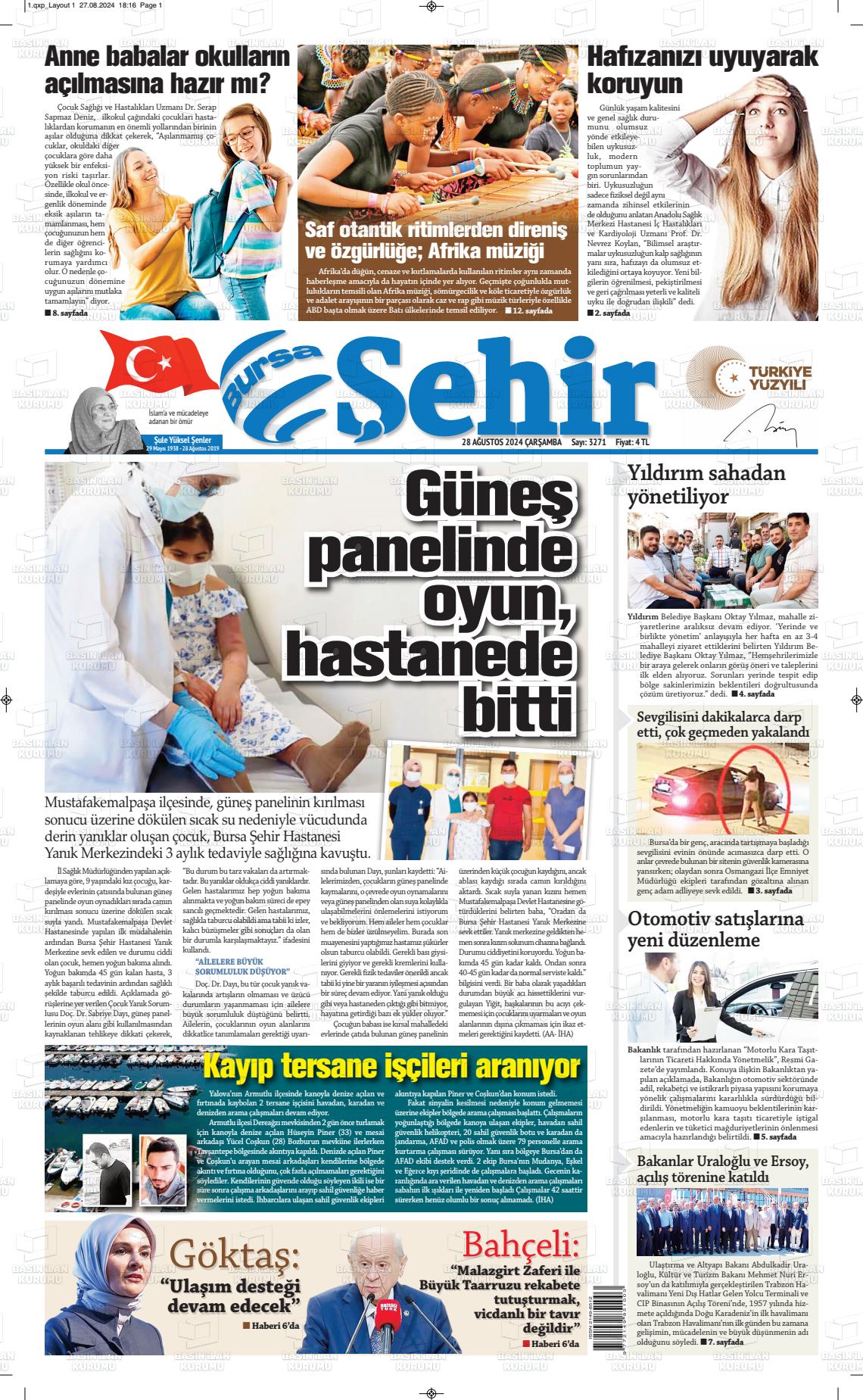 28 Ağustos 2024 Şehir Medya Gazete Manşeti