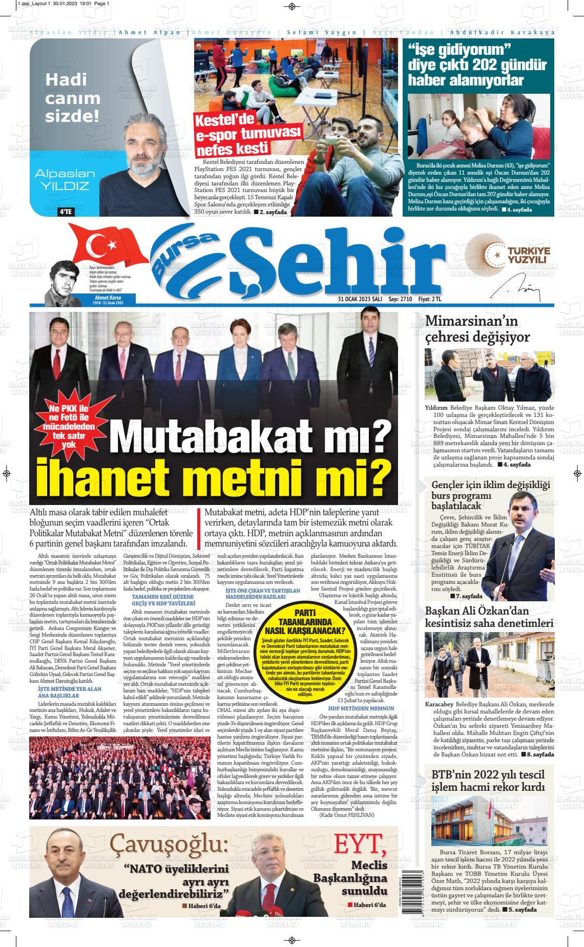 31 Ocak 2023 Şehir Medya Gazete Manşeti