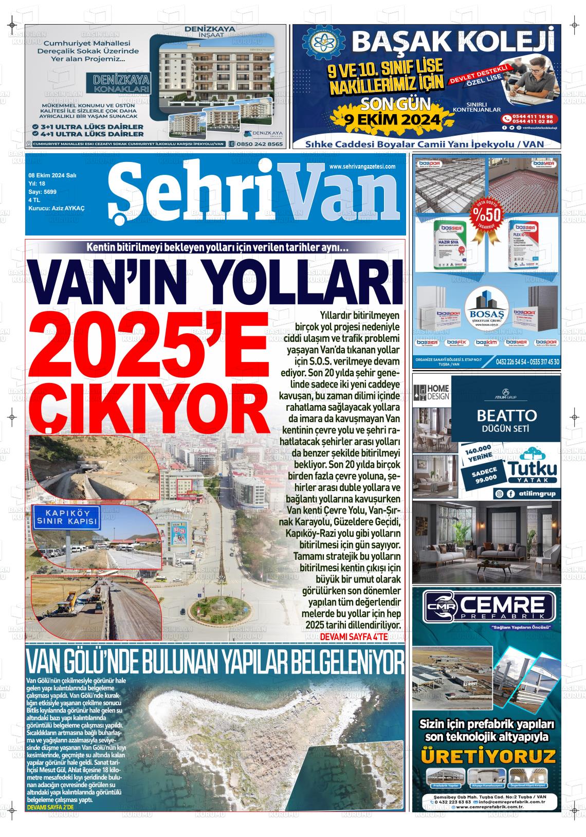 08 Ekim 2024 Şehrivan Gazete Manşeti