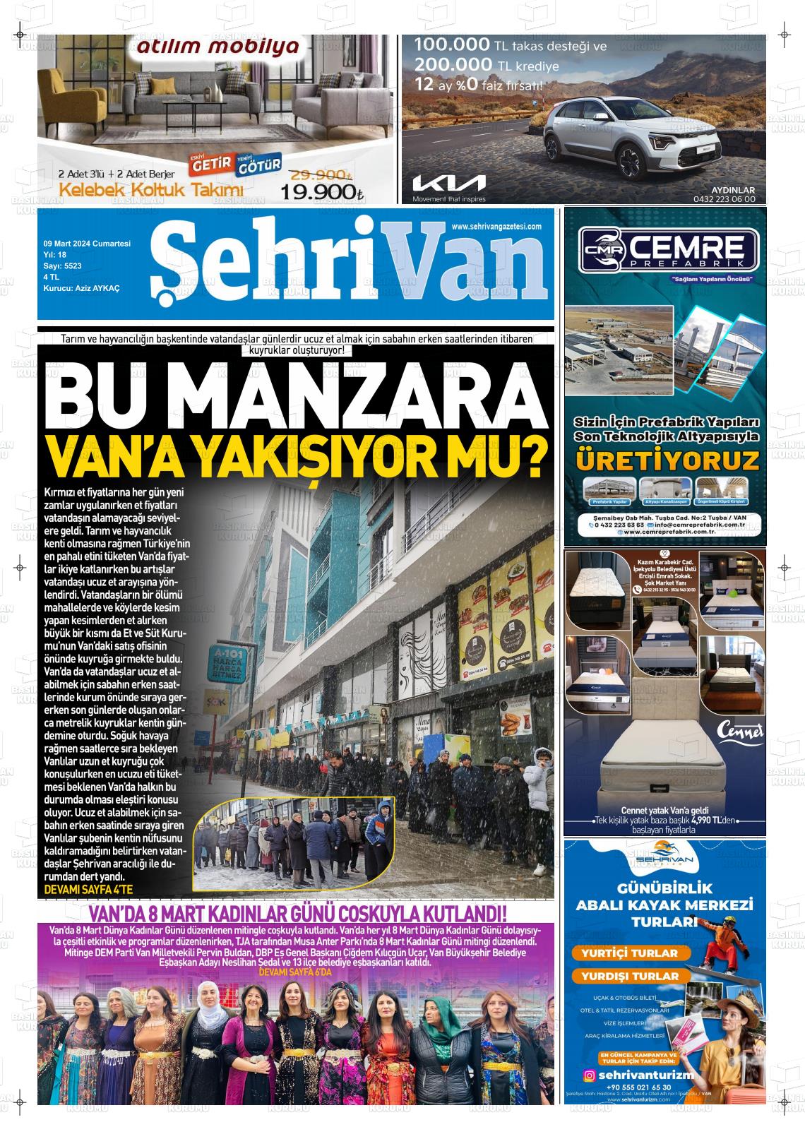 09 Mart 2024 Şehrivan Gazete Manşeti