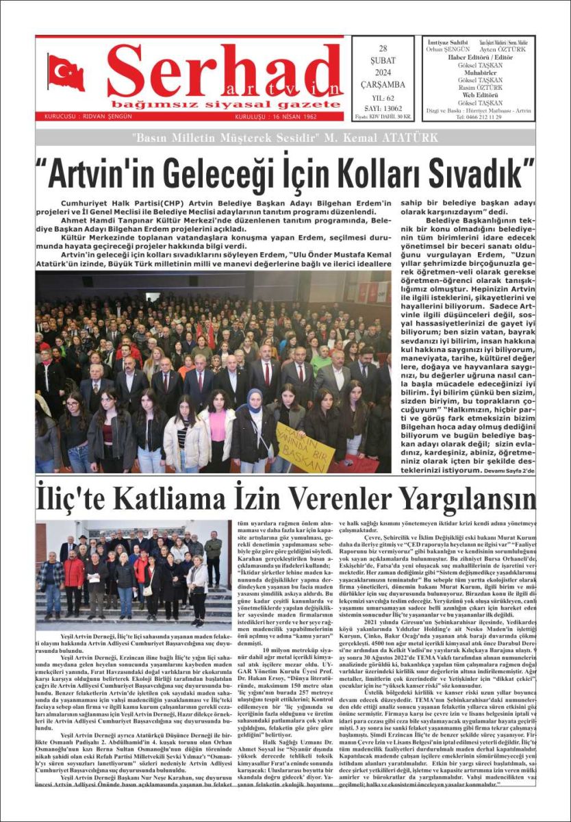 07 Mart 2024 Serhat Artvin Gazete Manşeti