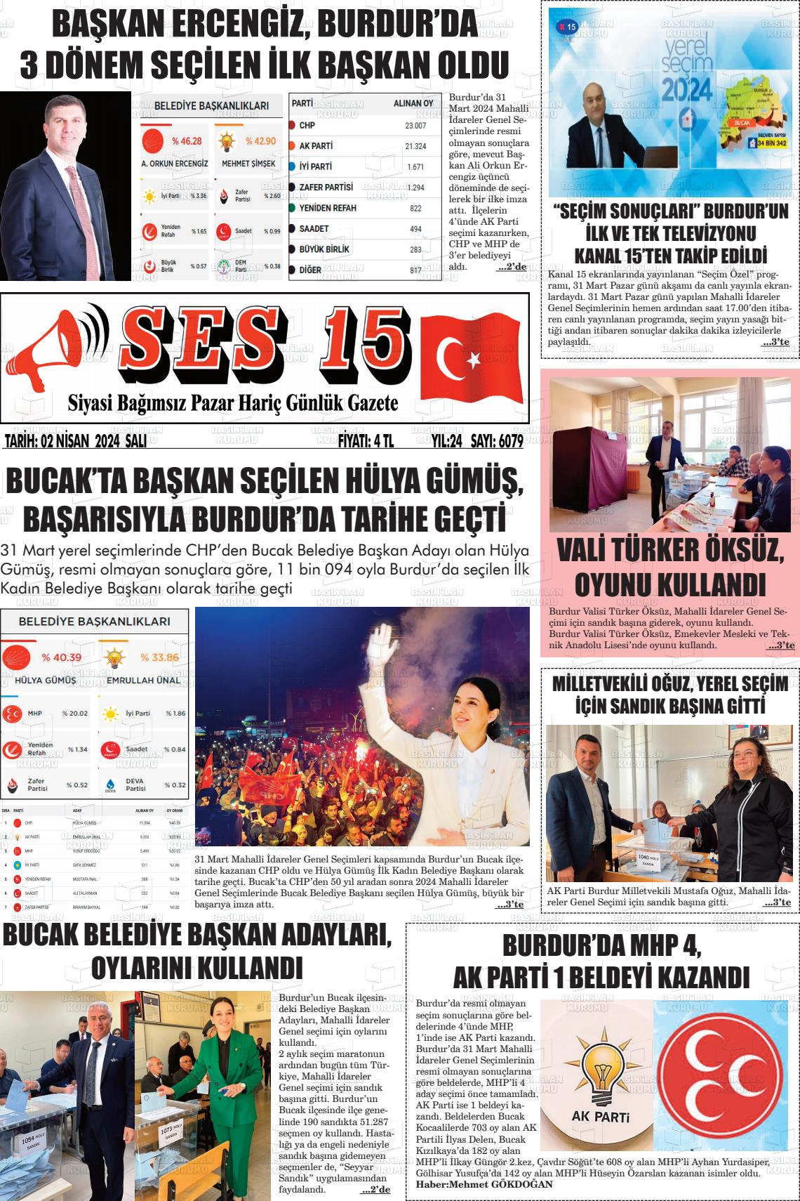 02 Nisan 2024 Ses 15 Gazete Manşeti